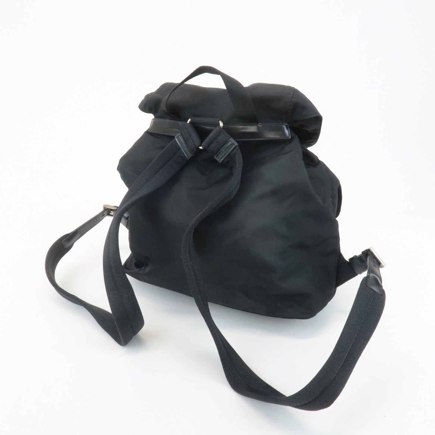 PRADA Triangle Logo Nylon Leather Back Pack Ruck Sack Black B2811