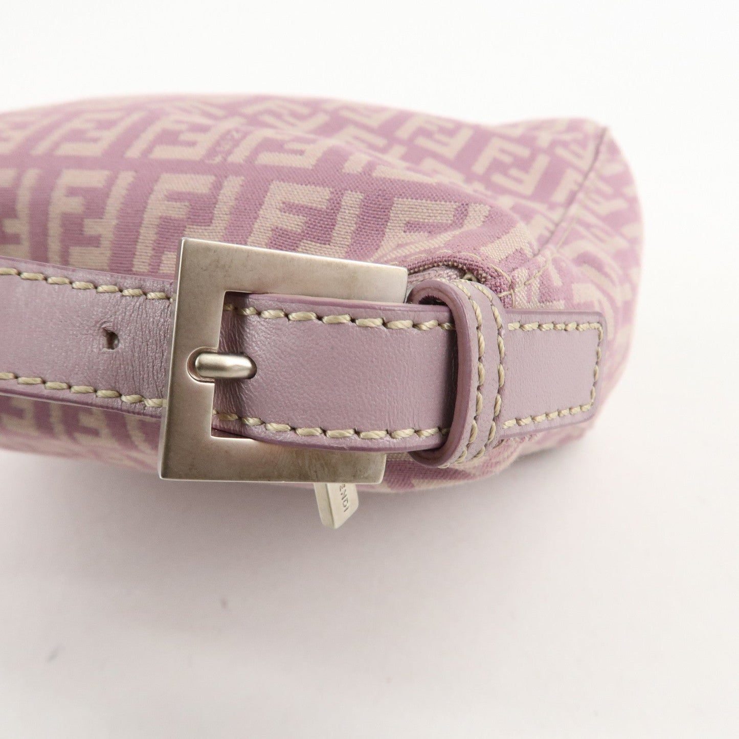 Auth FENDI  Zucchino Canvas Leather Hand Bag Pouch Purple Beige 8N0005  F/S