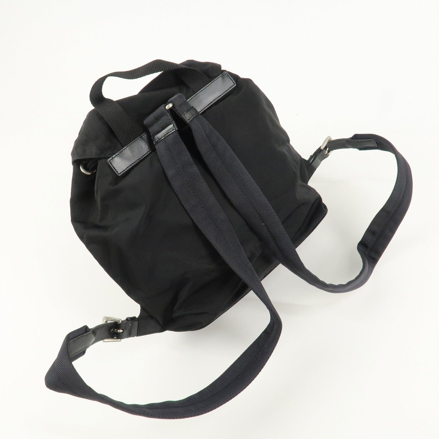 PRADA Triangle Logo Nylon Leather Back Pack Black B5885