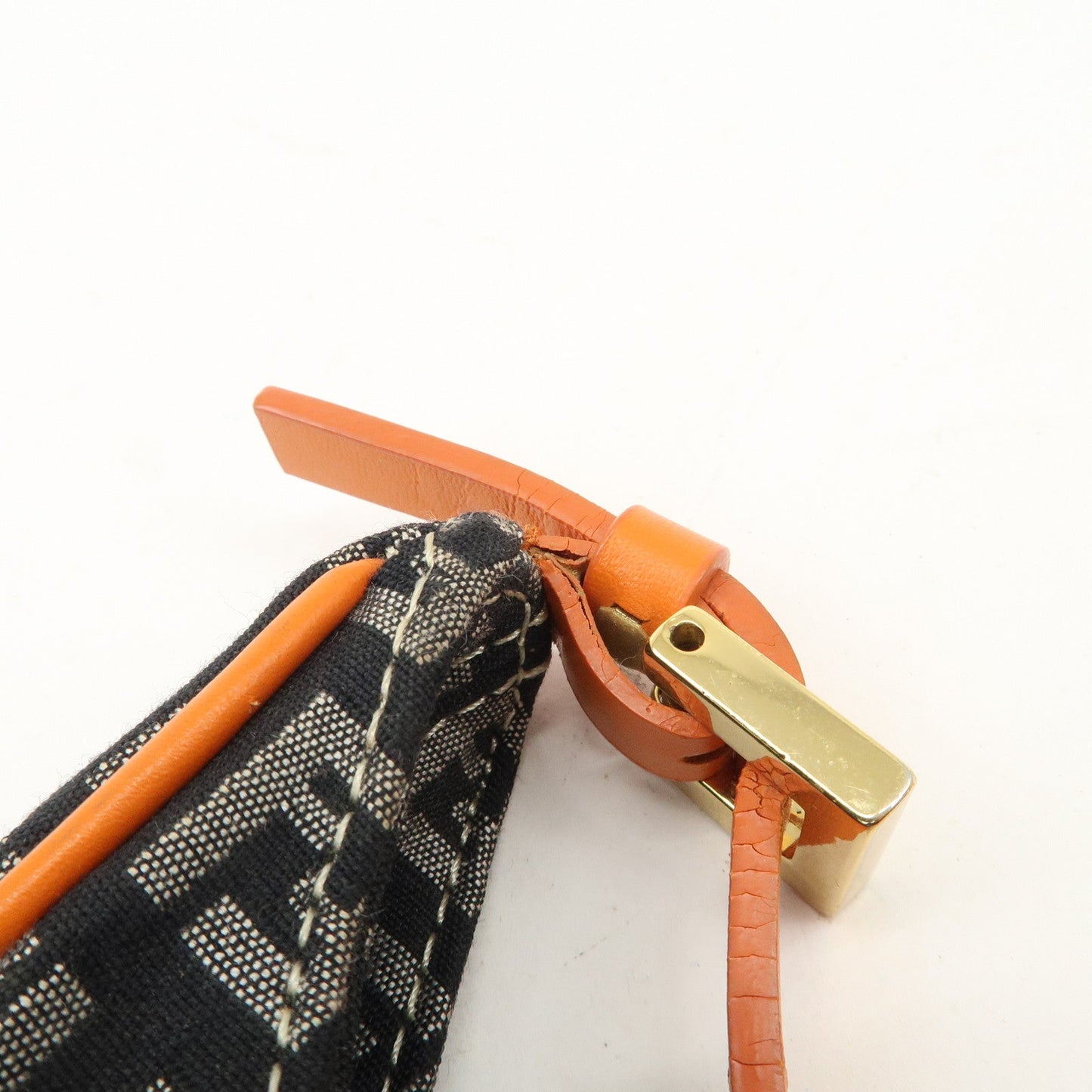 FENDI Zucchino Canvas Leather Shoulder Bag Black White 8BR157