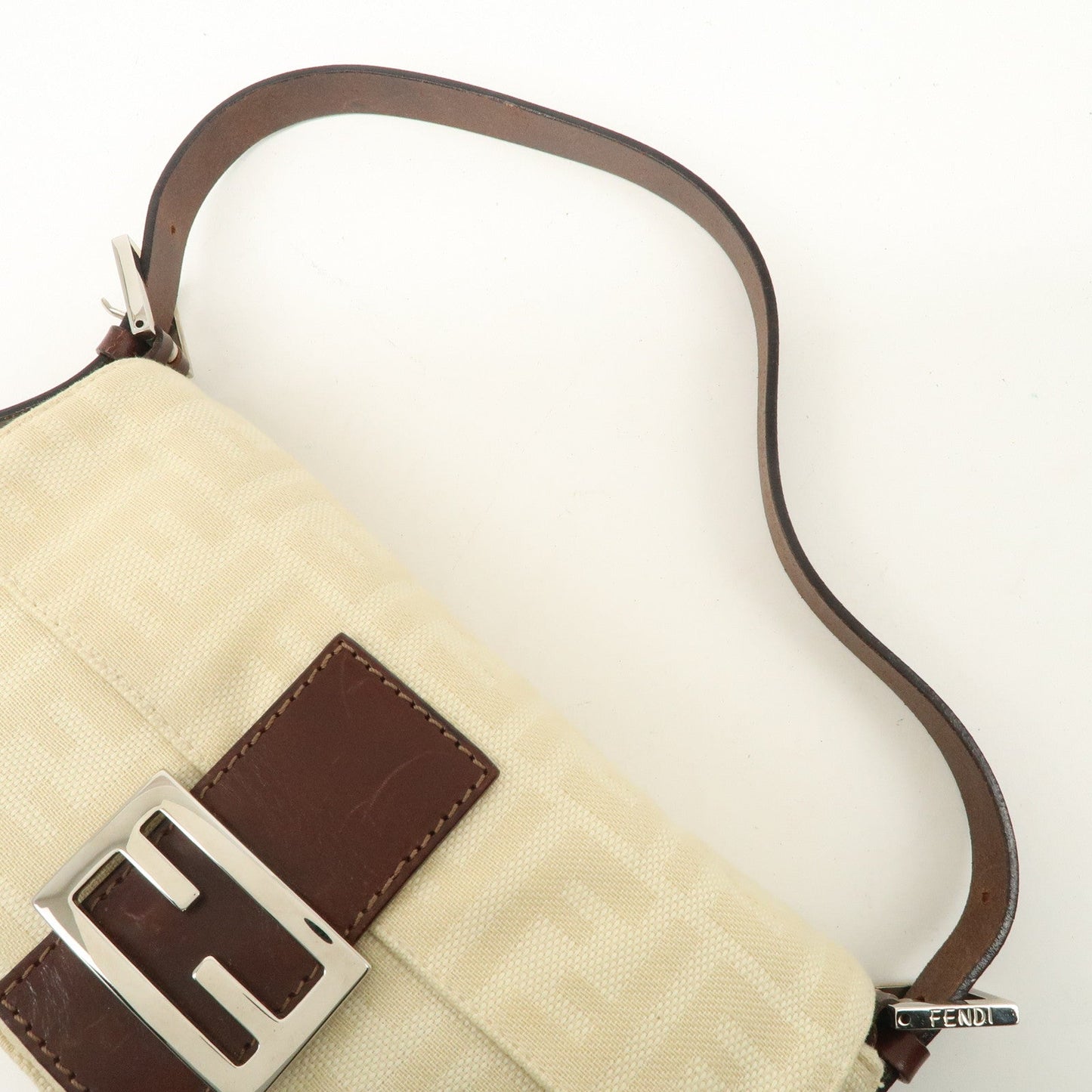 FENDI Zucca Mamma Baguette Canvas Shoulder Bag Beige White 26424