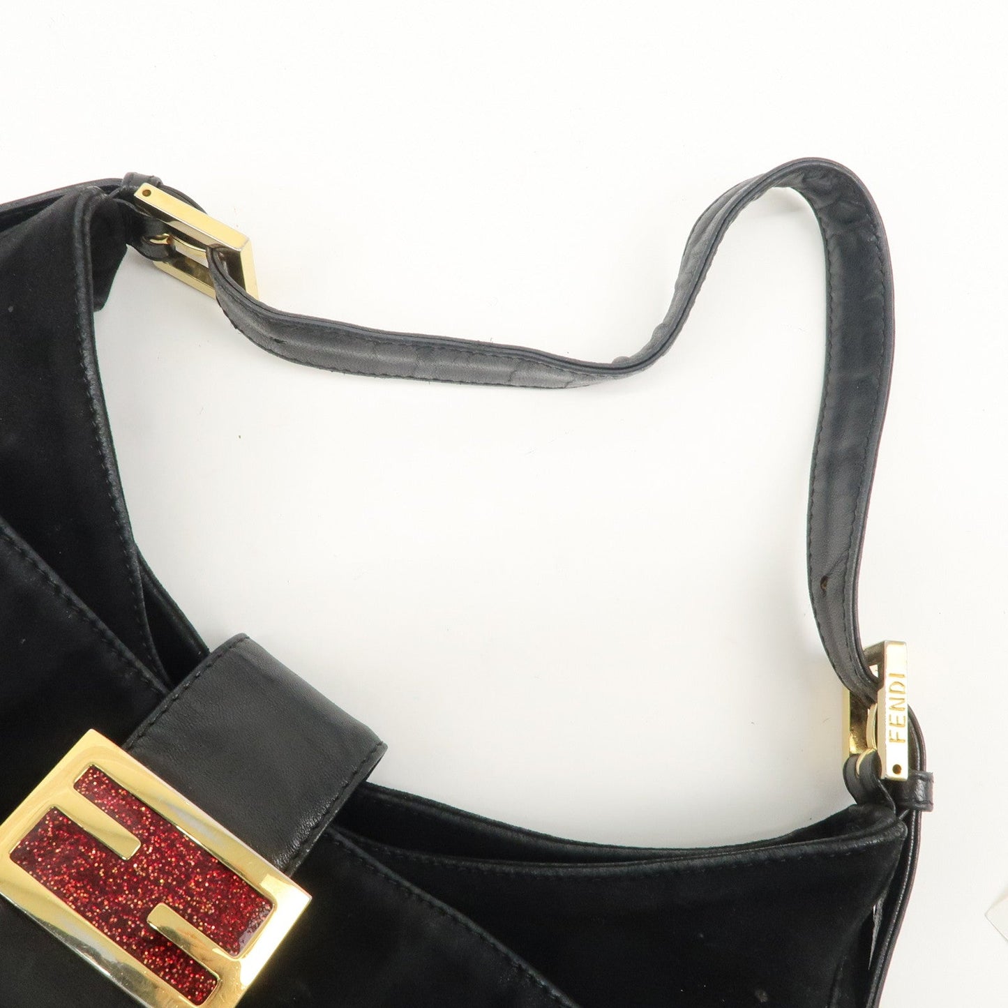 FENDI Suede Leather Shoulder Bag Black 26569
