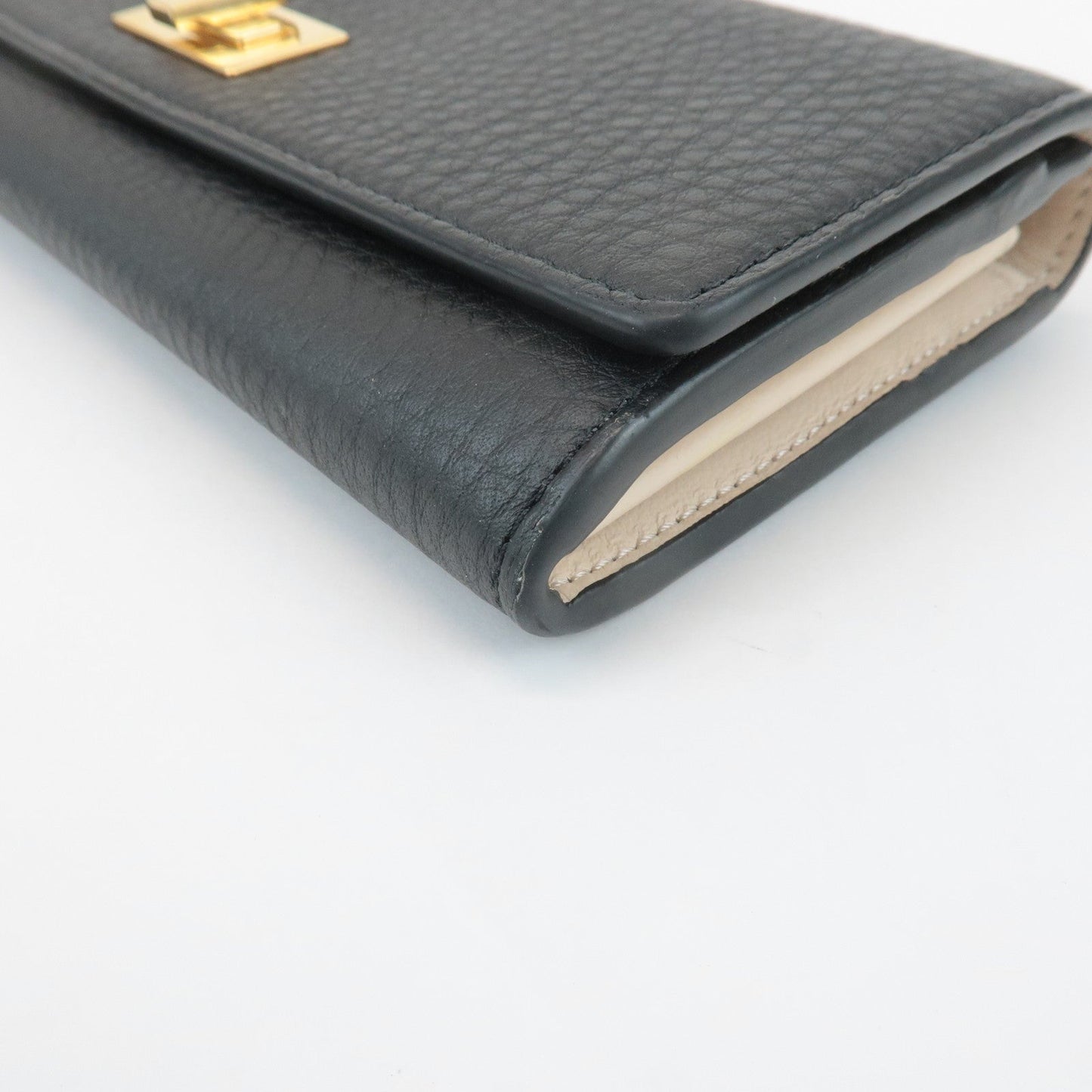 FENDI Leather Peekaboo Bi-fold Long Wallet Black 8M0427