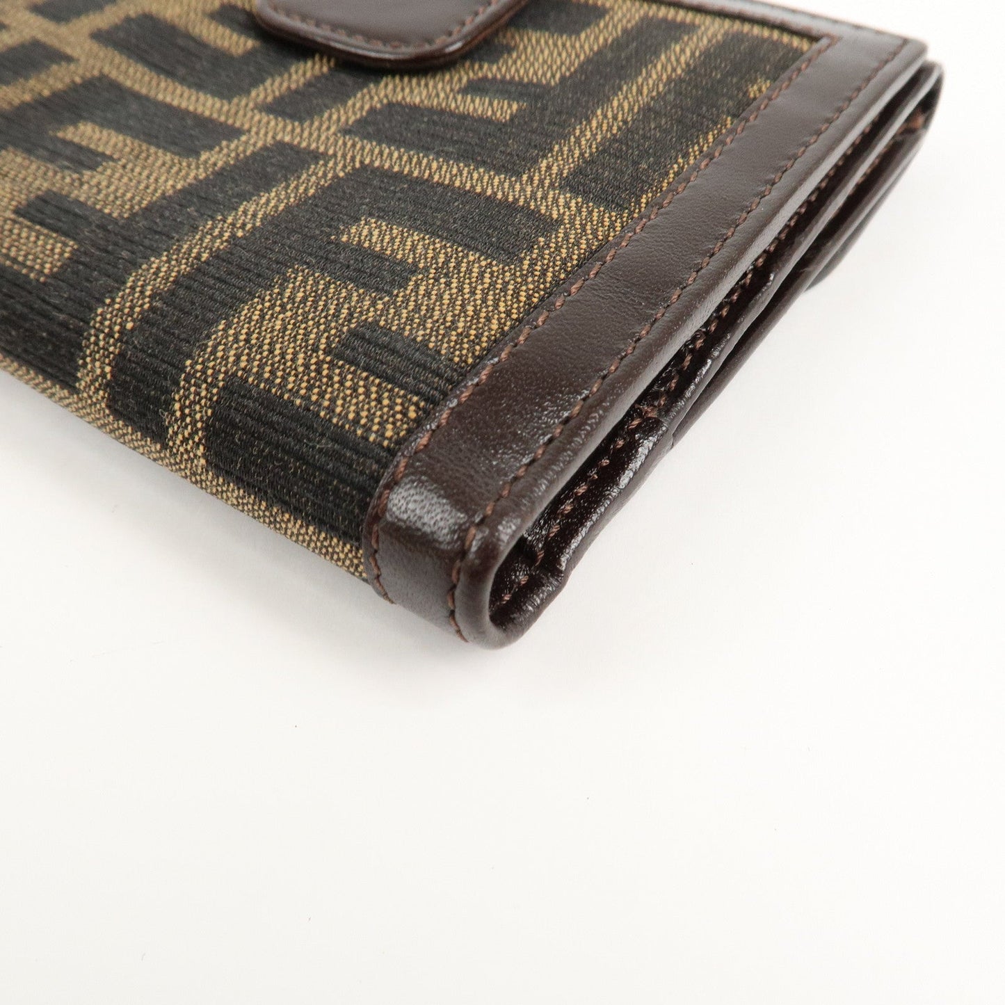 FENDI Zucca Canvas Leather W Hook Bifold Wallet 12671