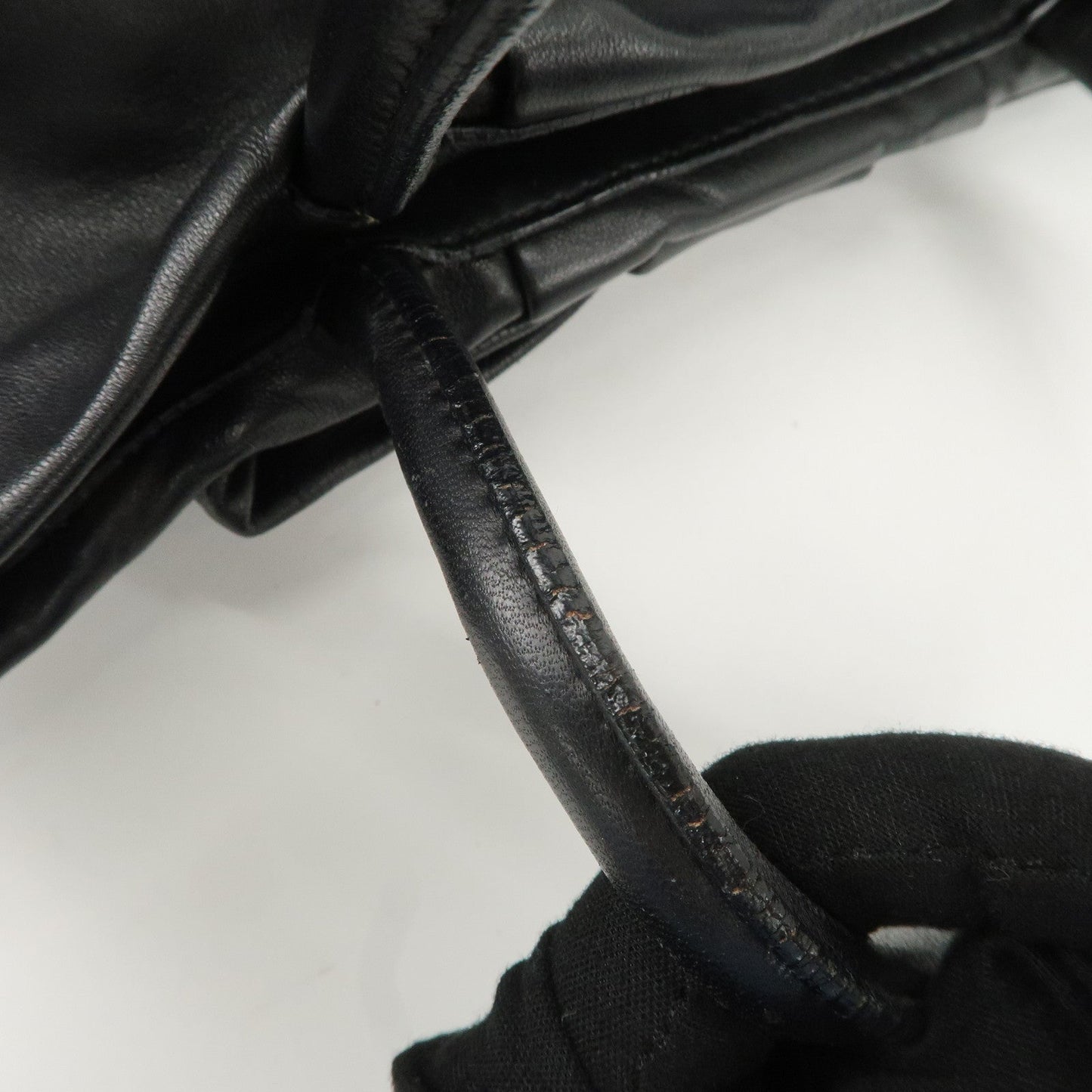 PRADA Leather Ribbon Tote Bag Hand Bag NERO Black BN1601