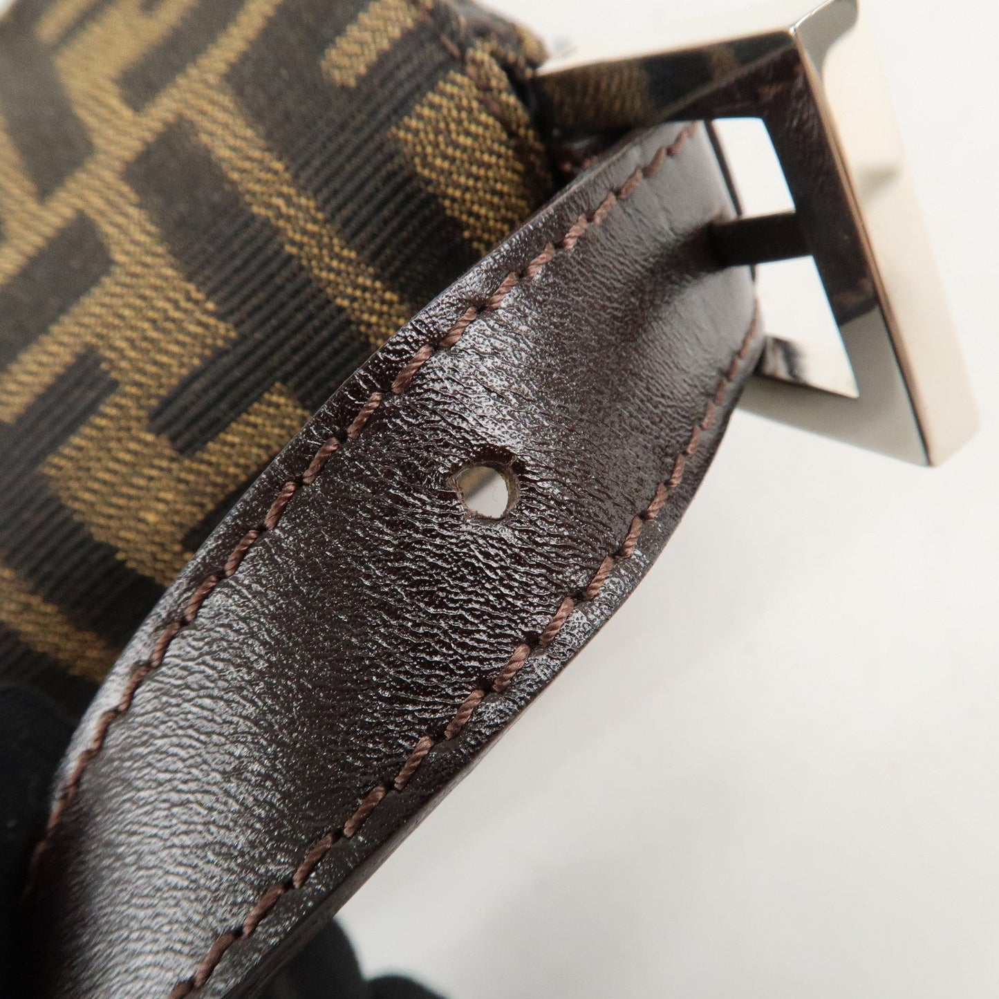 FENDI Mamma Baguette Zucca Canvas Leathr Shoulder Bag 214526424099