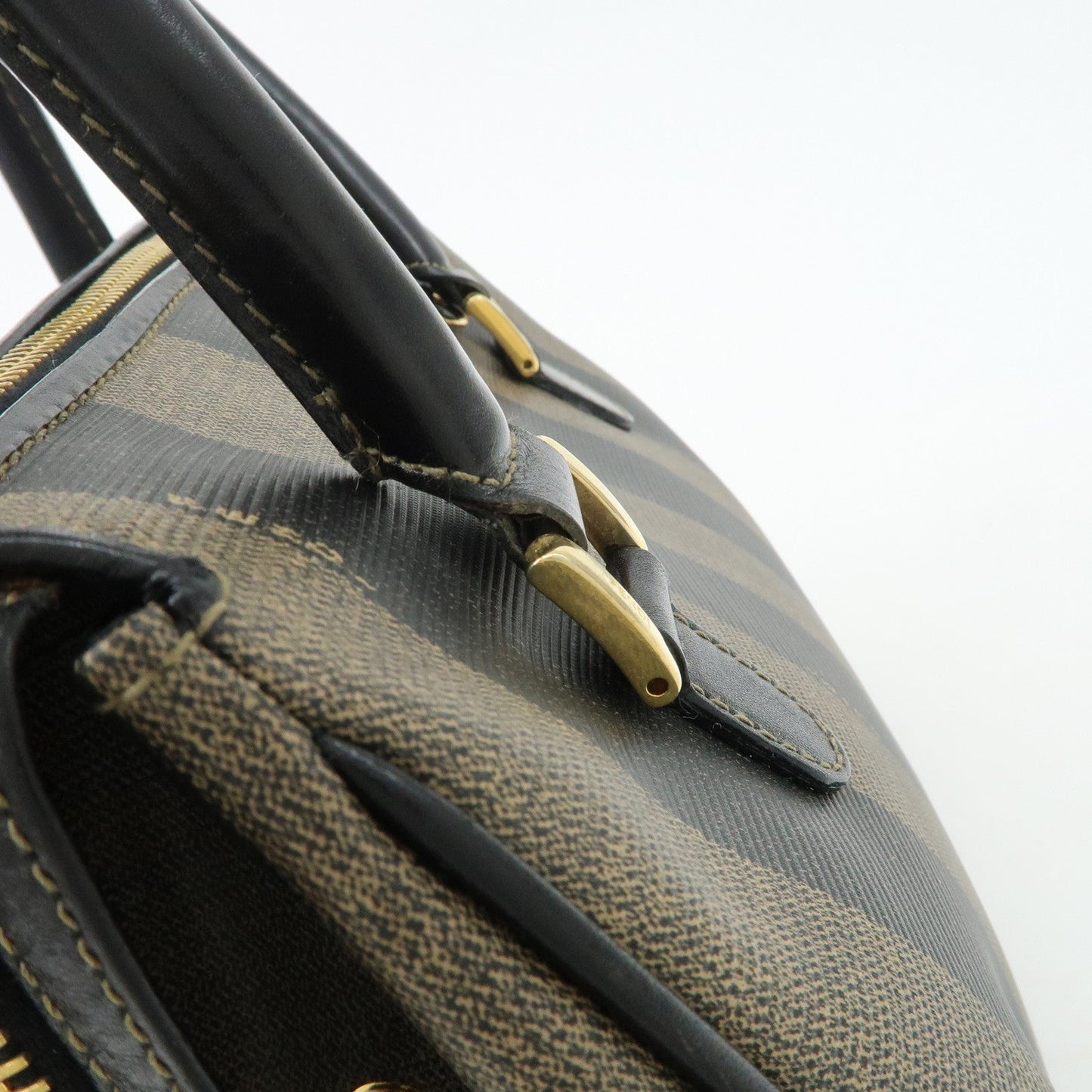 FENDI Pequin PVC Leather 2Way Bag Hand Bag Brown Black