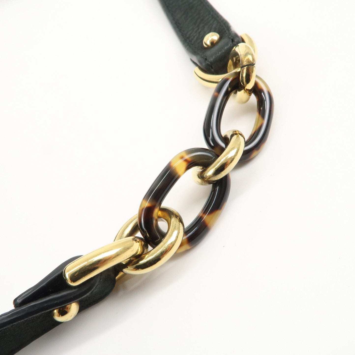 FENDI Mamma Baguette Leather Chain Shoulder Bag Gold Black 8BR638