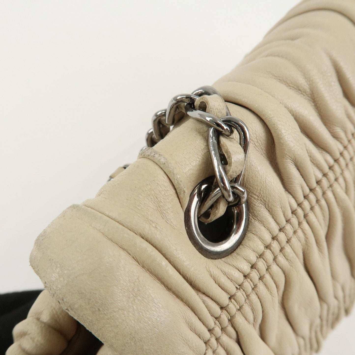 PRADA Leather Gathered Chain Shoulder Bag Ivory B4695C