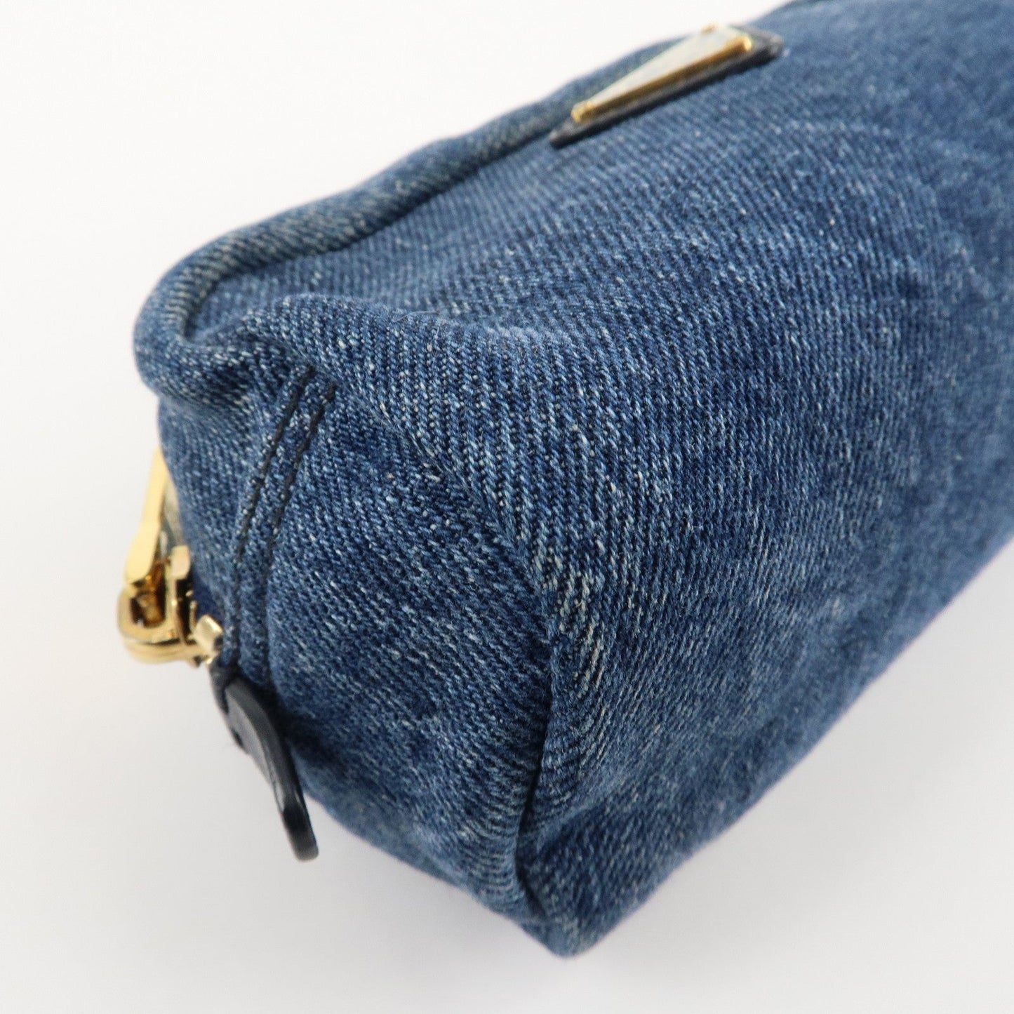 PRADA Logo Canvas Leather Pouch Cosmetic Pouch Blue 1NA175
