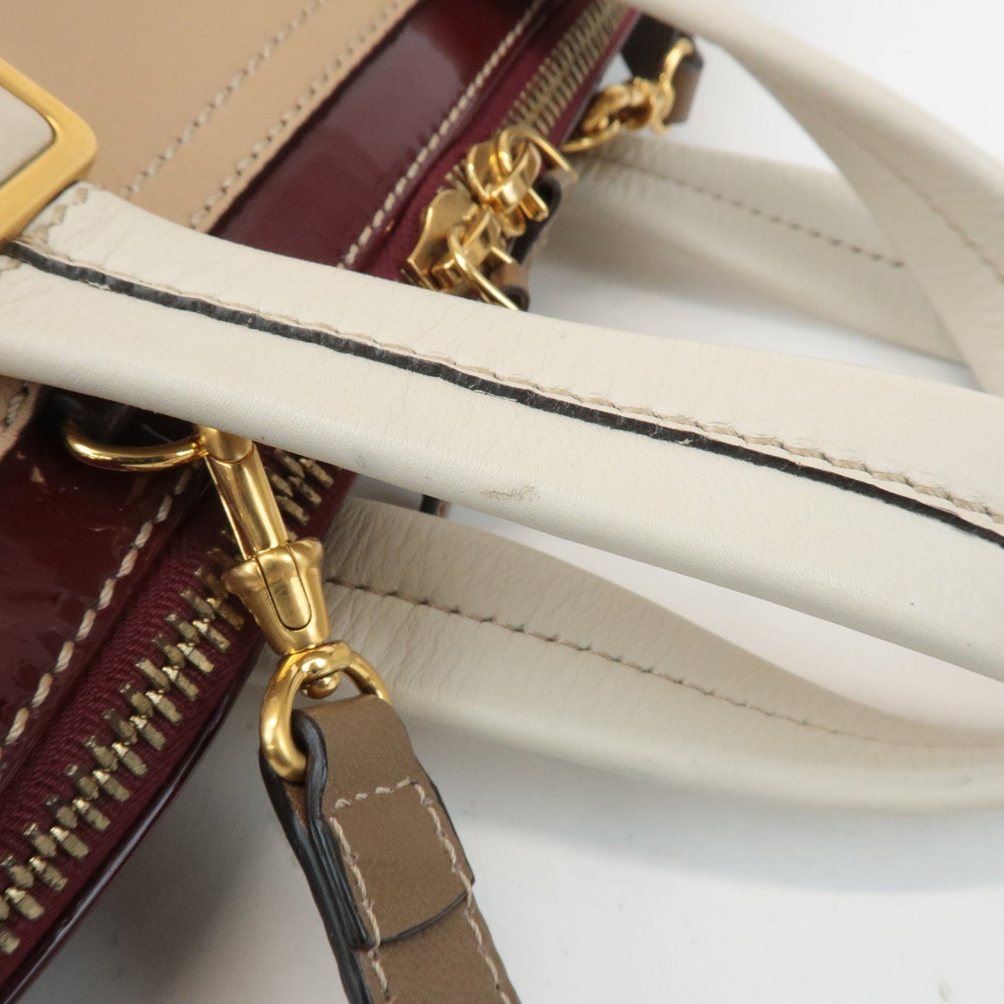 FENDI Chameleon Leather 2WAY Bag Hand Bag Beige Bordeaux 8BL114