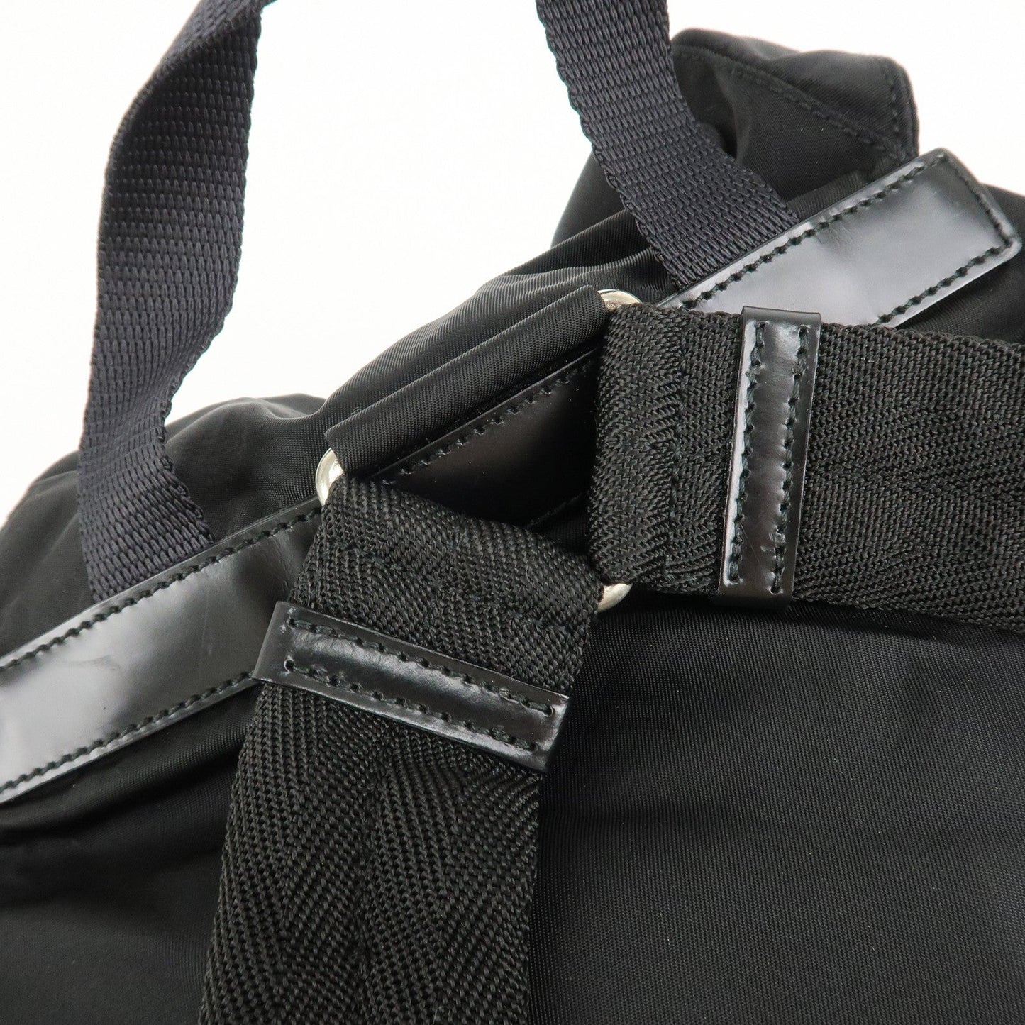 PRADA Triangle Logo Nylon Leather Back Pack Black B5885
