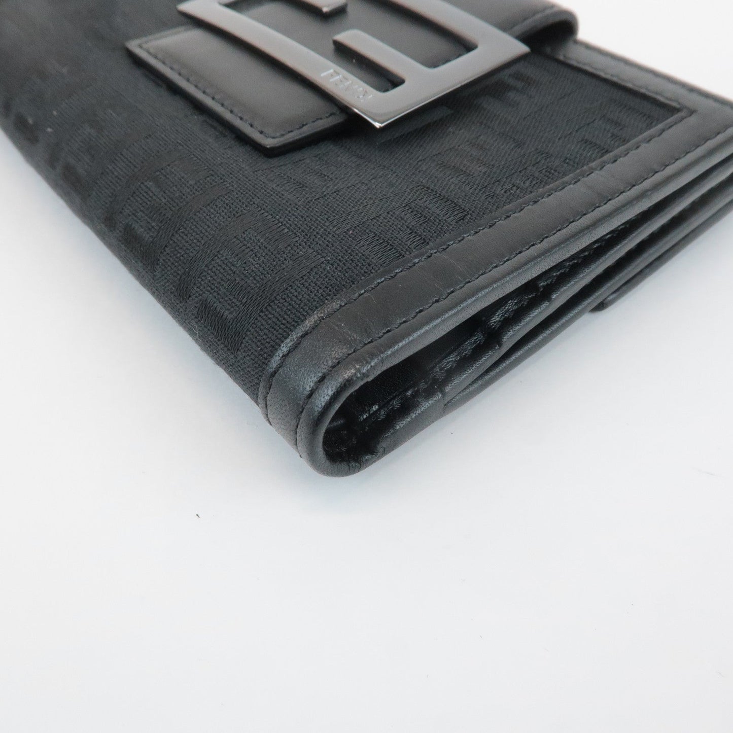 FENDI Zucchino Canvas Leather Double Hook Wallet Black 8M0035