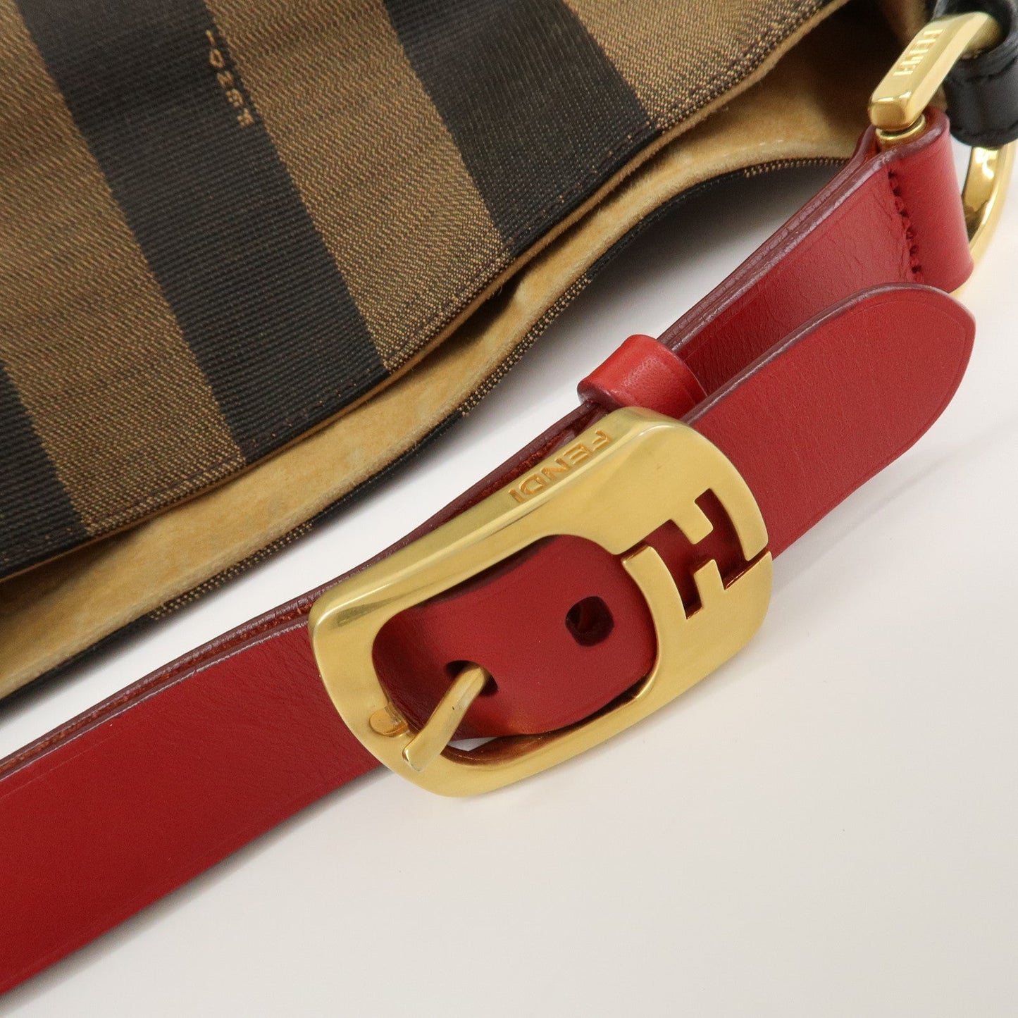 FENDI Pequin Canvas Leather Shoulder Bag Beige Black Brown 8BR653