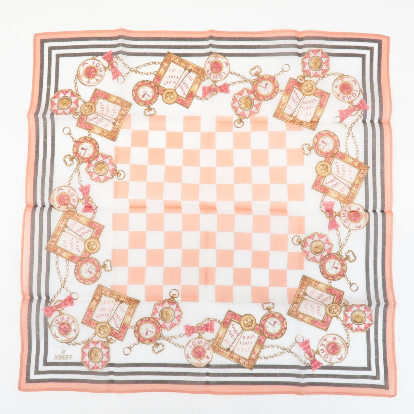 FENDI Set of 5 Cotton 100% Handkerchief Pink Navy Red White