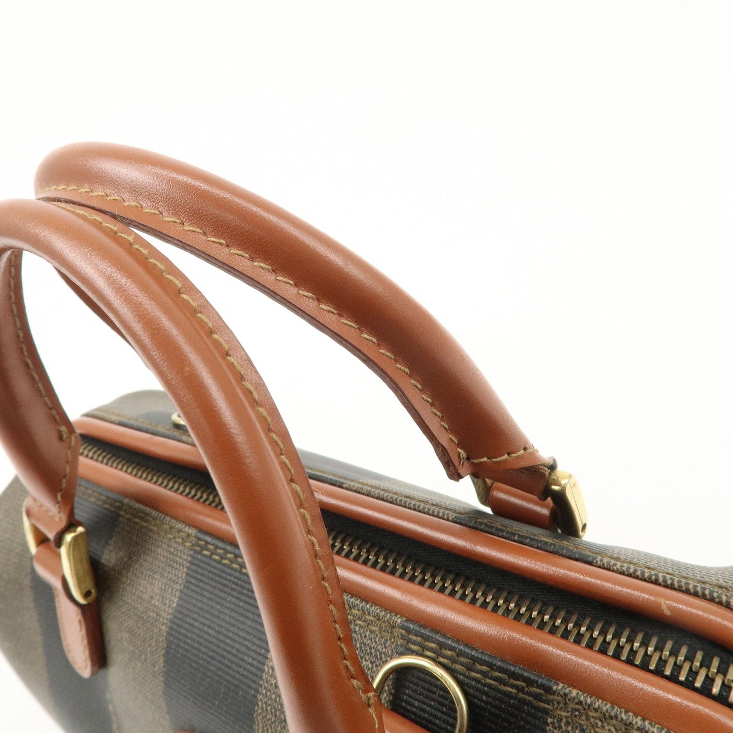 FENDI Pequin PVC Leather 2Way Mini Boston Bag Brown Black