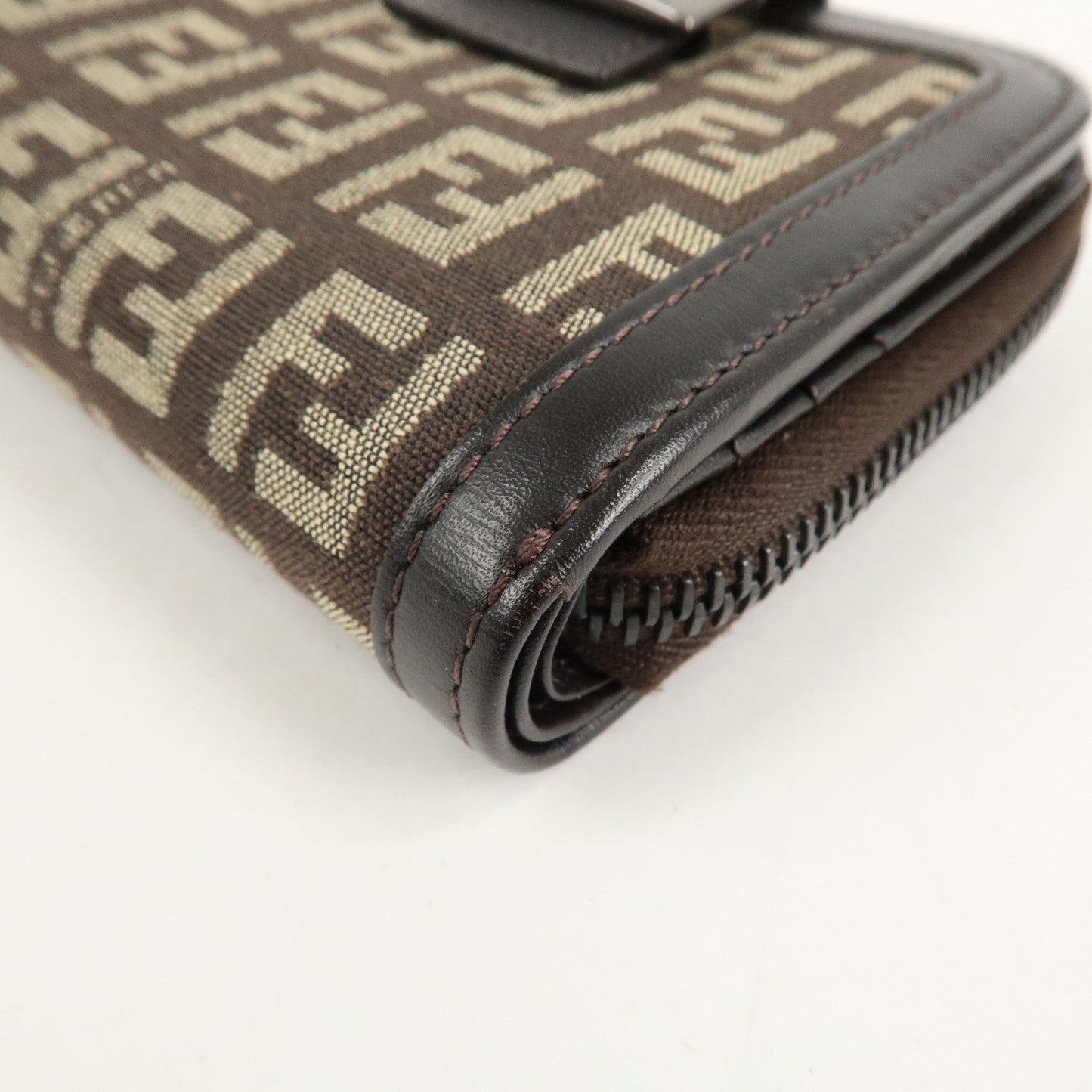 FENDI Zucchino Canvas Leather Zippy Around Bi-fold Wallet