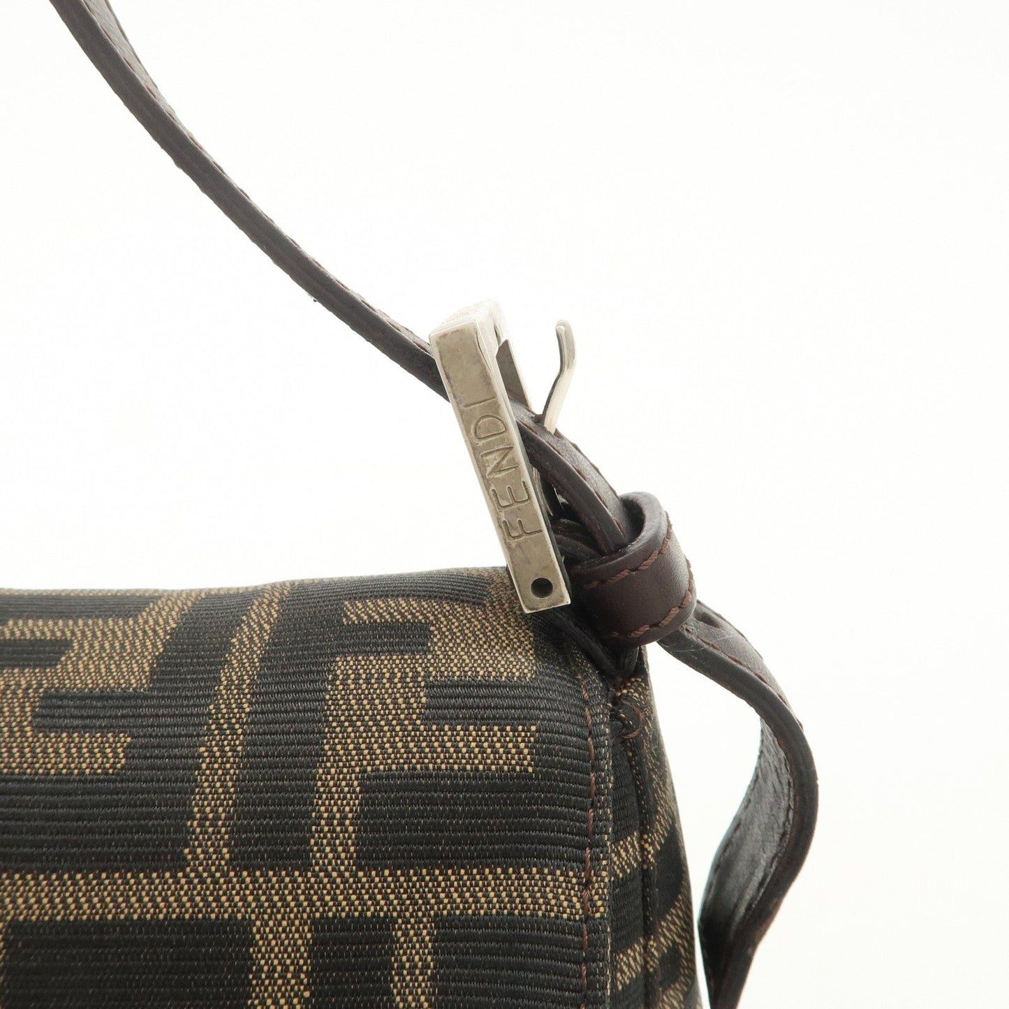 FENDI Zucca Mamma Baguette Canvas Shoulder Bag Brown Black 26424
