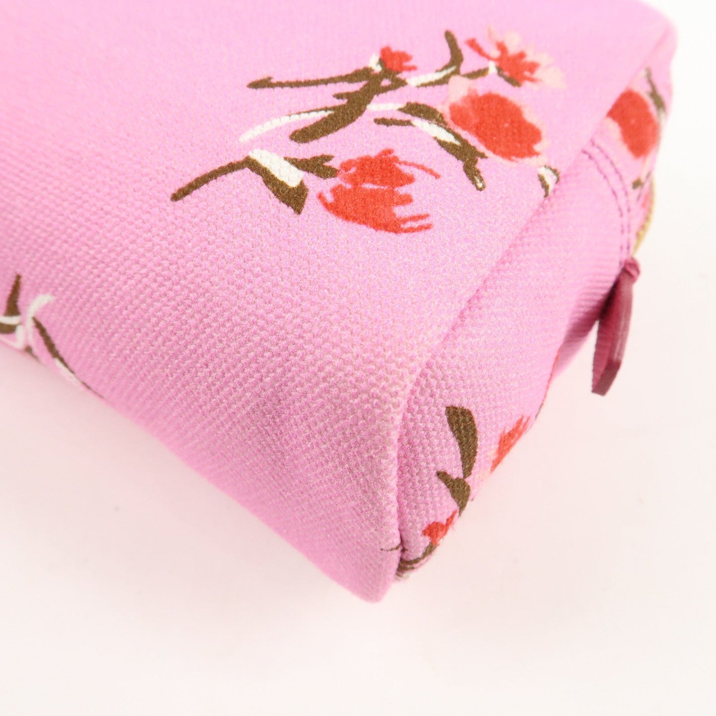 PRADA Canapa Canvas Leather Cosmetic Pouch Flower 1NA021 Pink
