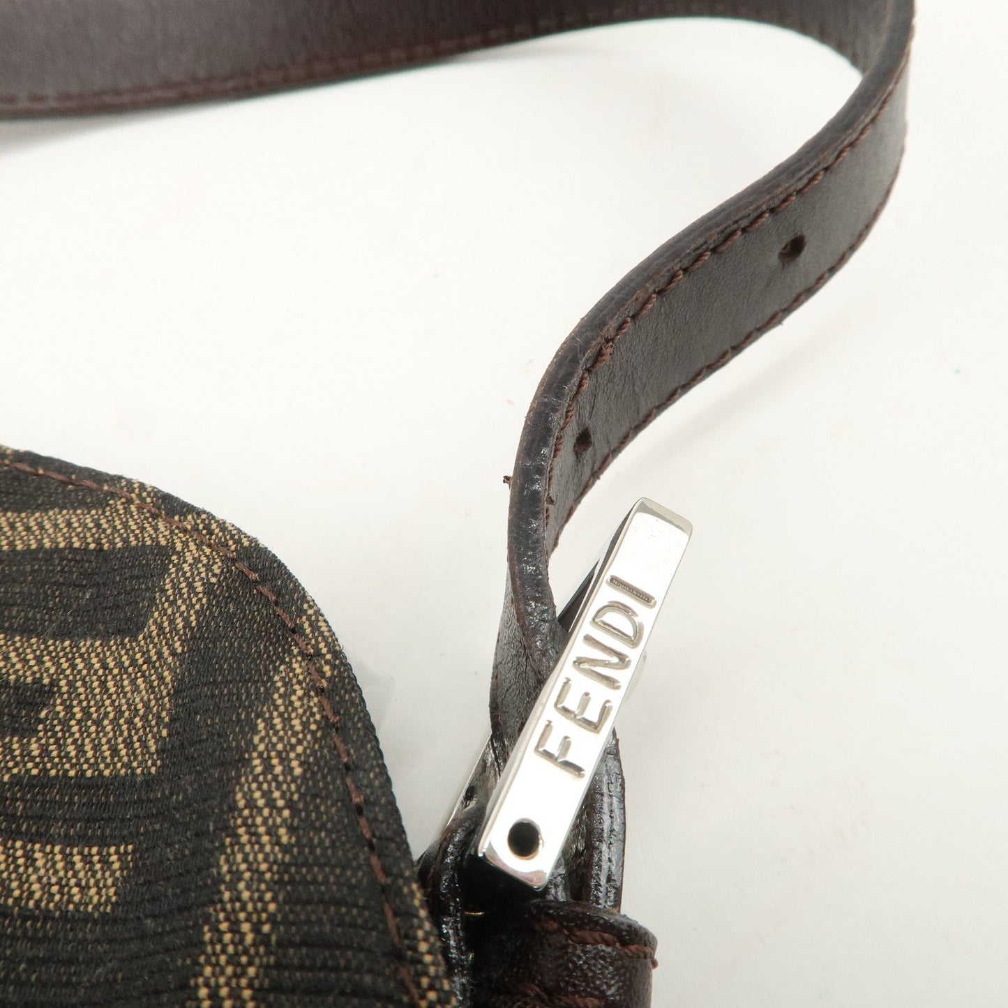 FENDI Zucca Canvas Leather Shoulder Bag Brown Black 26725
