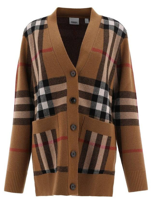 Luxury Burberry Check Wool Cashmere Cardigan Brown