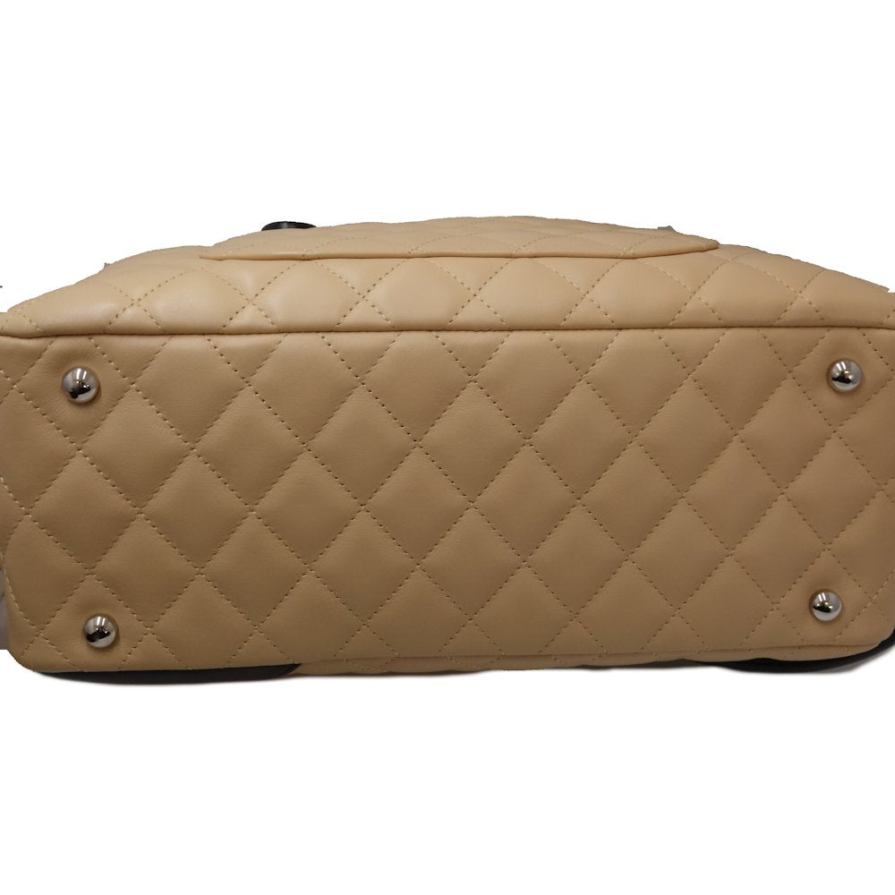 Chanel Cambon Bowling Shoulder Bag Leather Beige Black