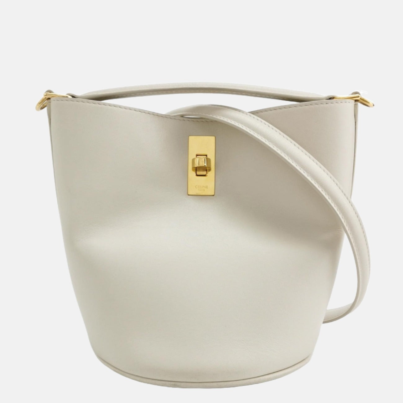 Celine 16 Bucket Bag White Calfskin Leather Crossbody Bag