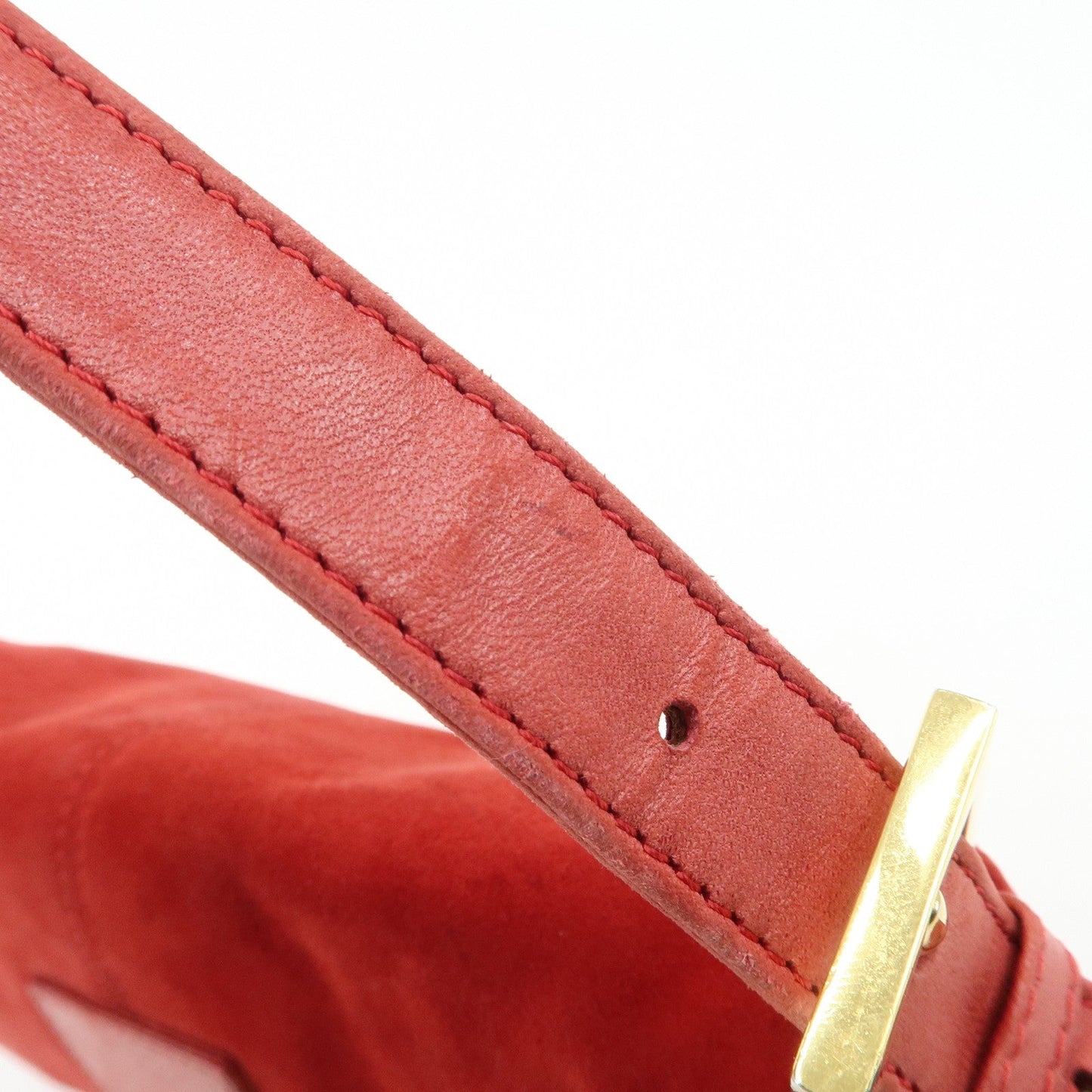 FENDI Mamma Baguette Suede Leather Shoulder Bag Red 26424