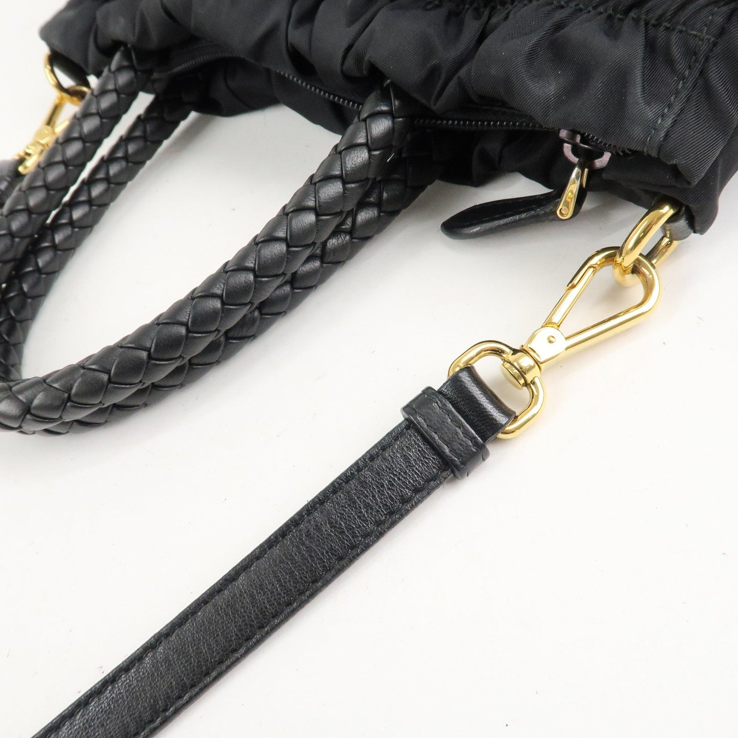 PRADA Nylon Leather Ribbon 2Way Shoulder Bag Black BN1631