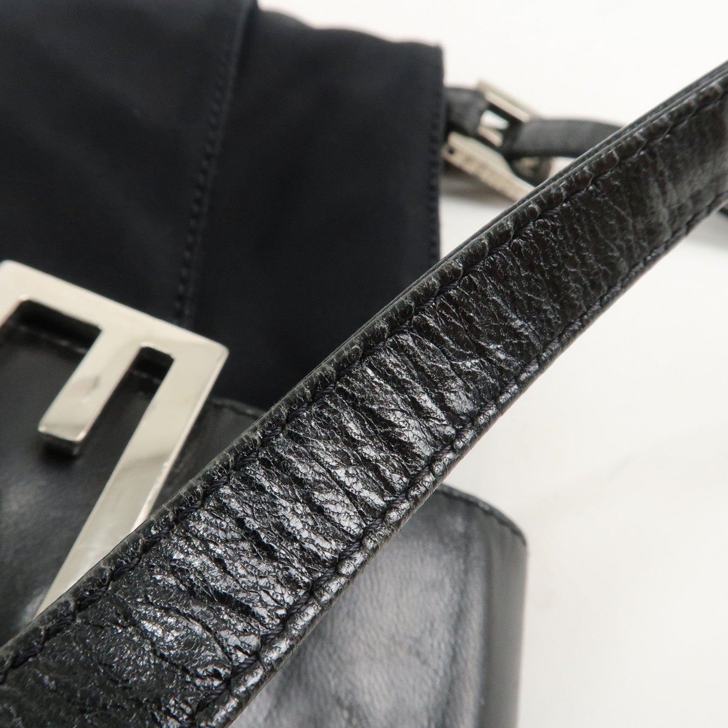 FENDI Polyester Leather Shoulder Bag Black 26727