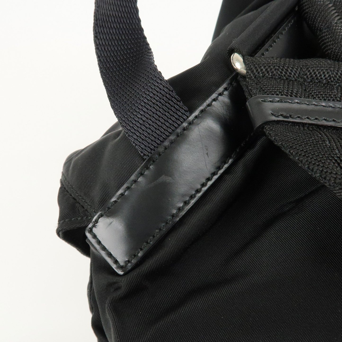 PRADA Triangle Logo Nylon Leather Back Pack Black B5885