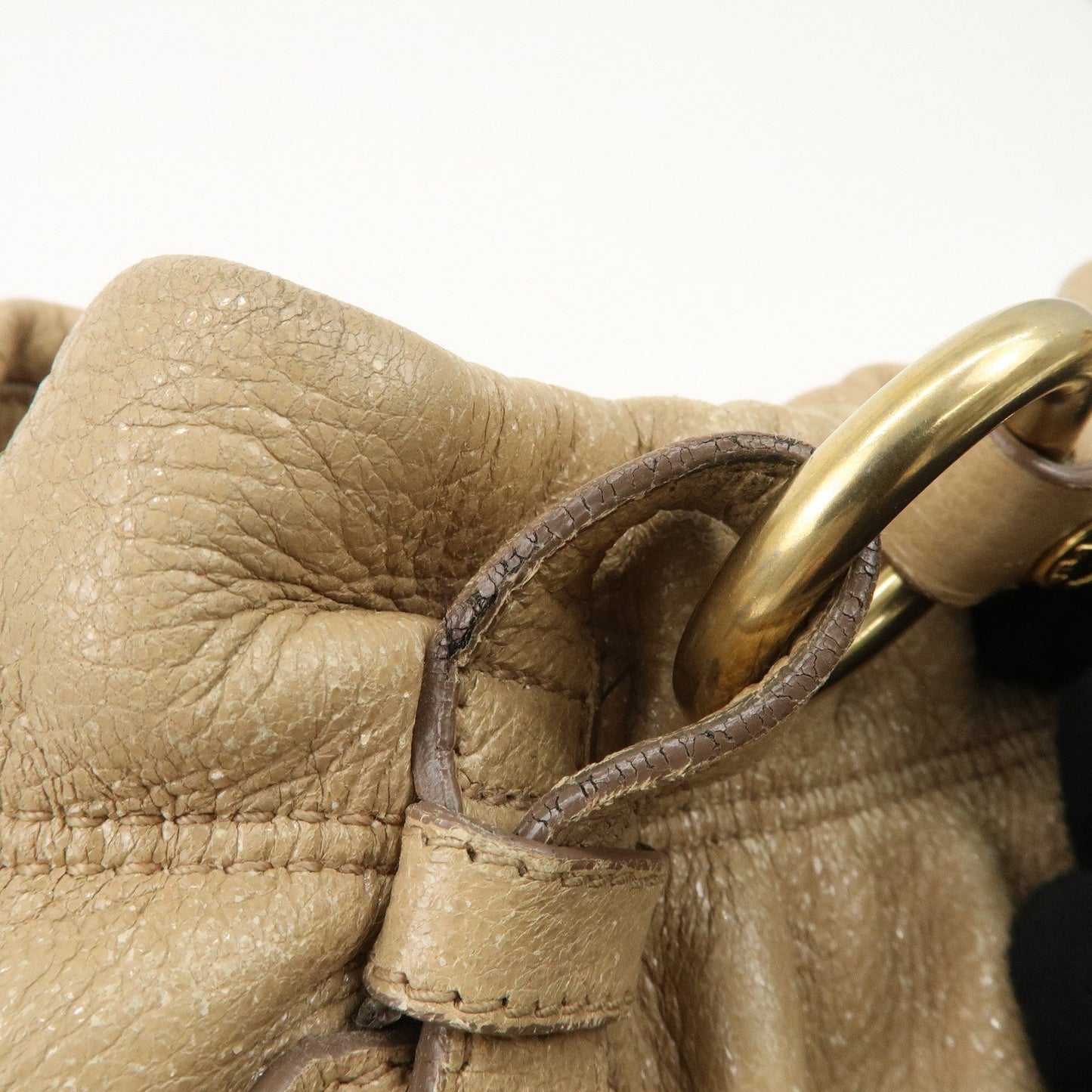 PRADA Leather Chain Shoulder Bag Beige