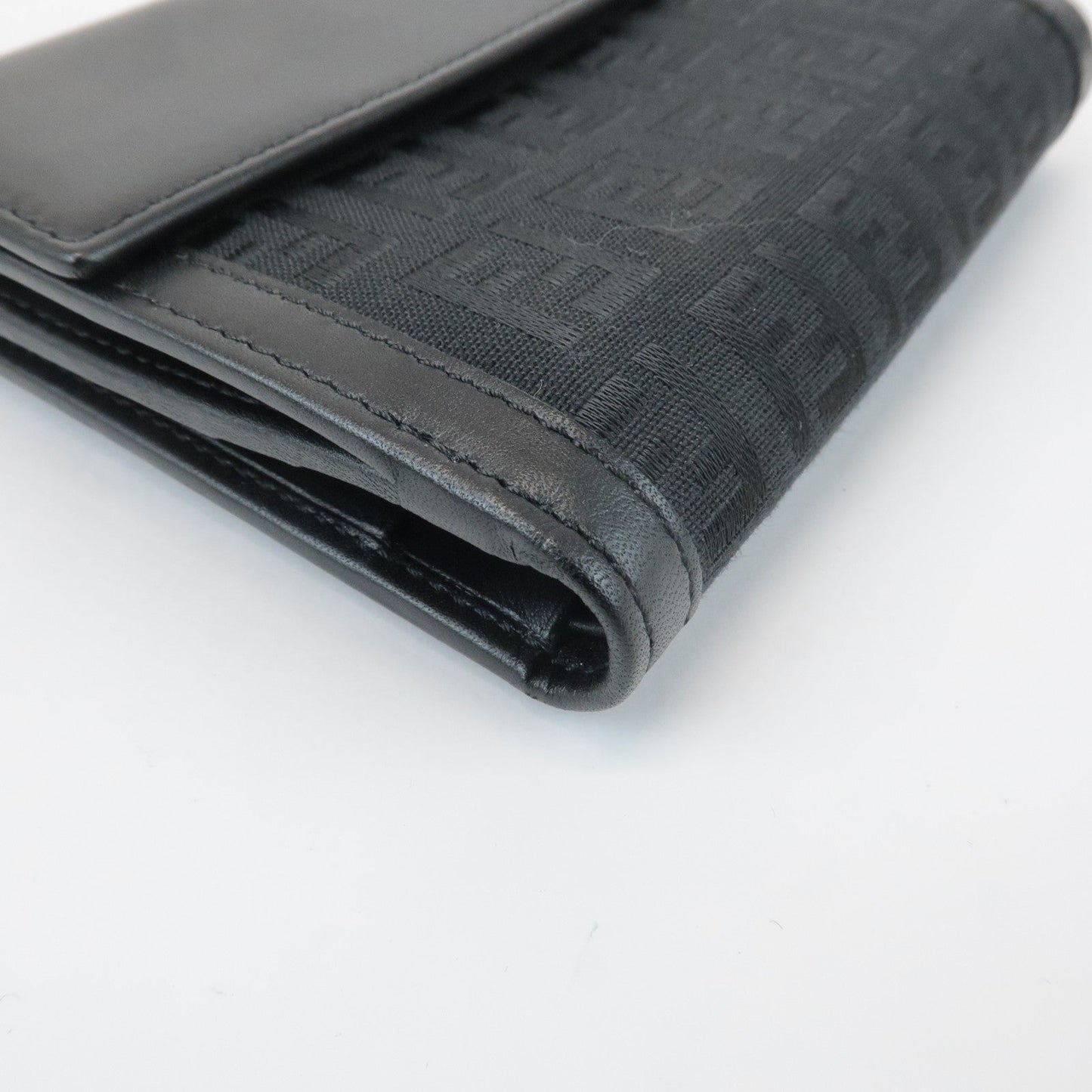 FENDI Zucchino Canvas Leather Double Hook Wallet Black 8M0035