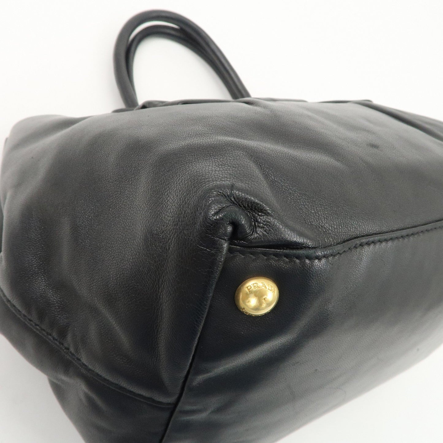 PRADA Leather Ribbon Tote Bag Hand Bag NERO Black BN1601