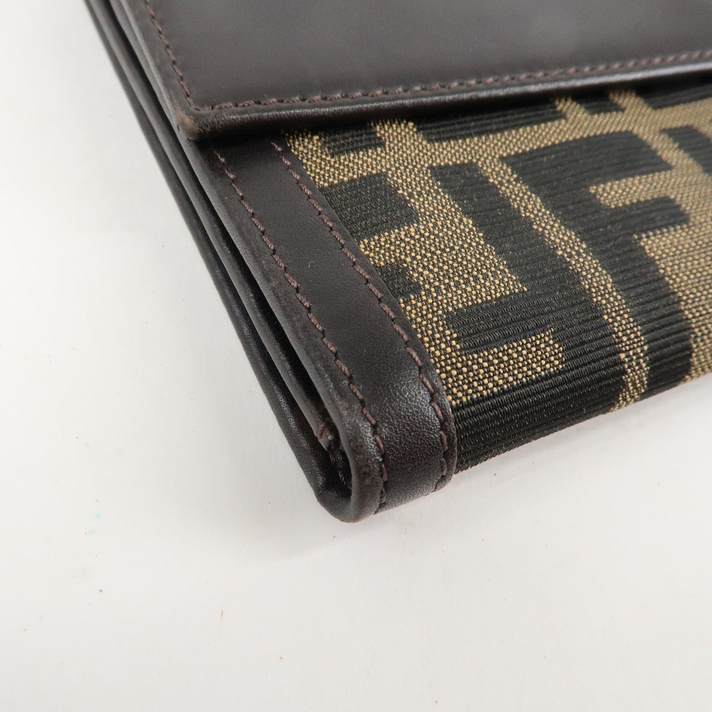 FENDI Zucca Canvas Leather Long Bi-fold Wallet Brown 8M0032