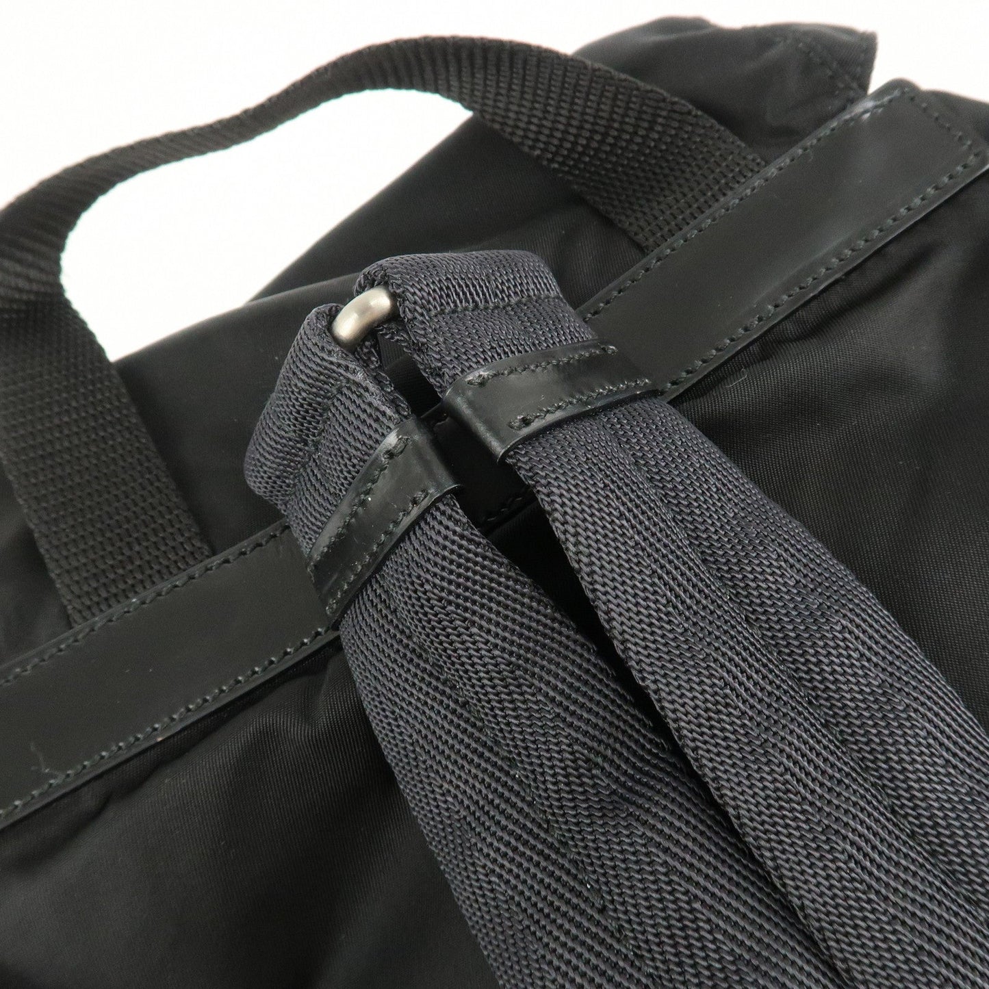 PRADA Triangle Logo Nylon Leather Back Pack Black B5885