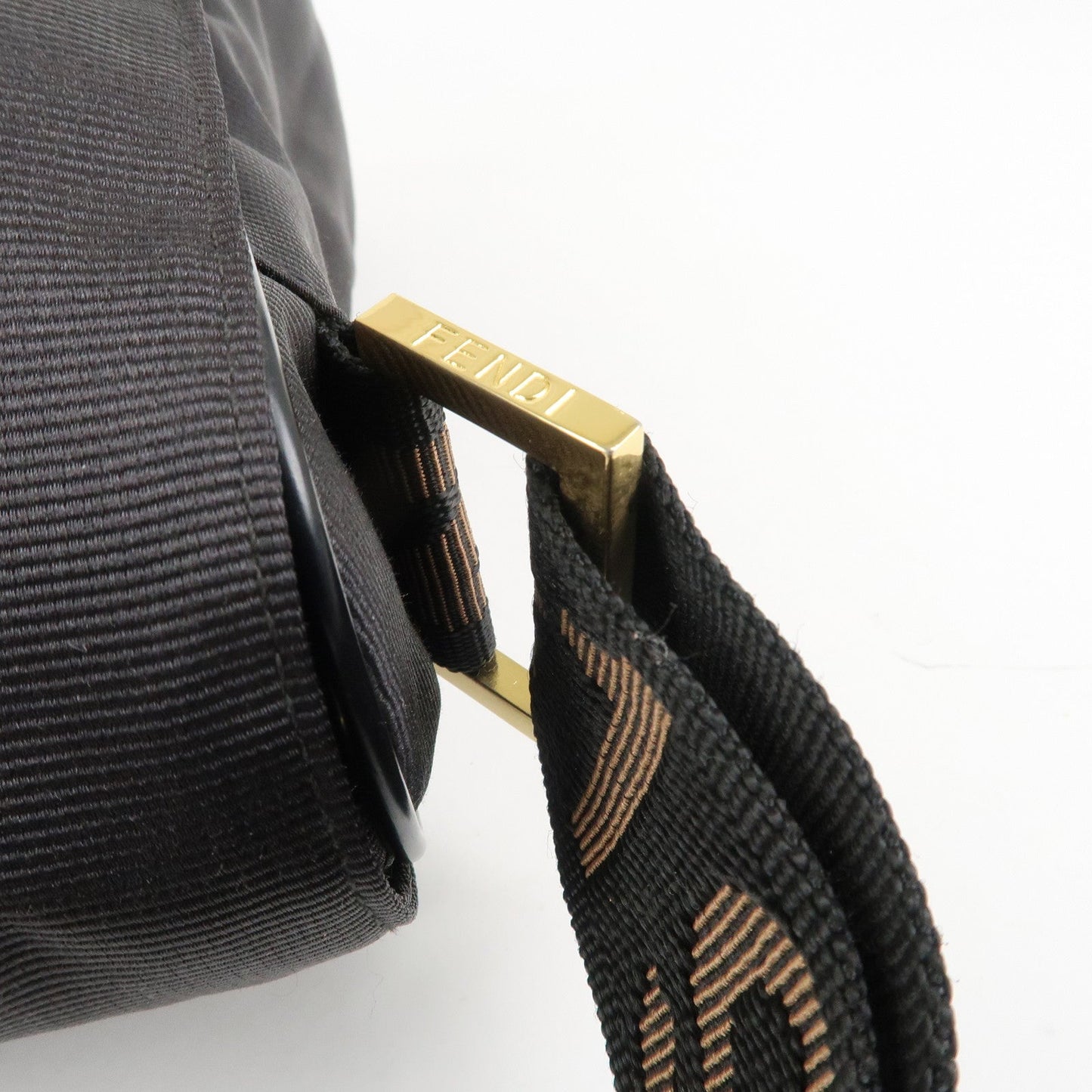 FENDI Nylon Canvas Leather Shoulder Bag Hand Bag Black Brown