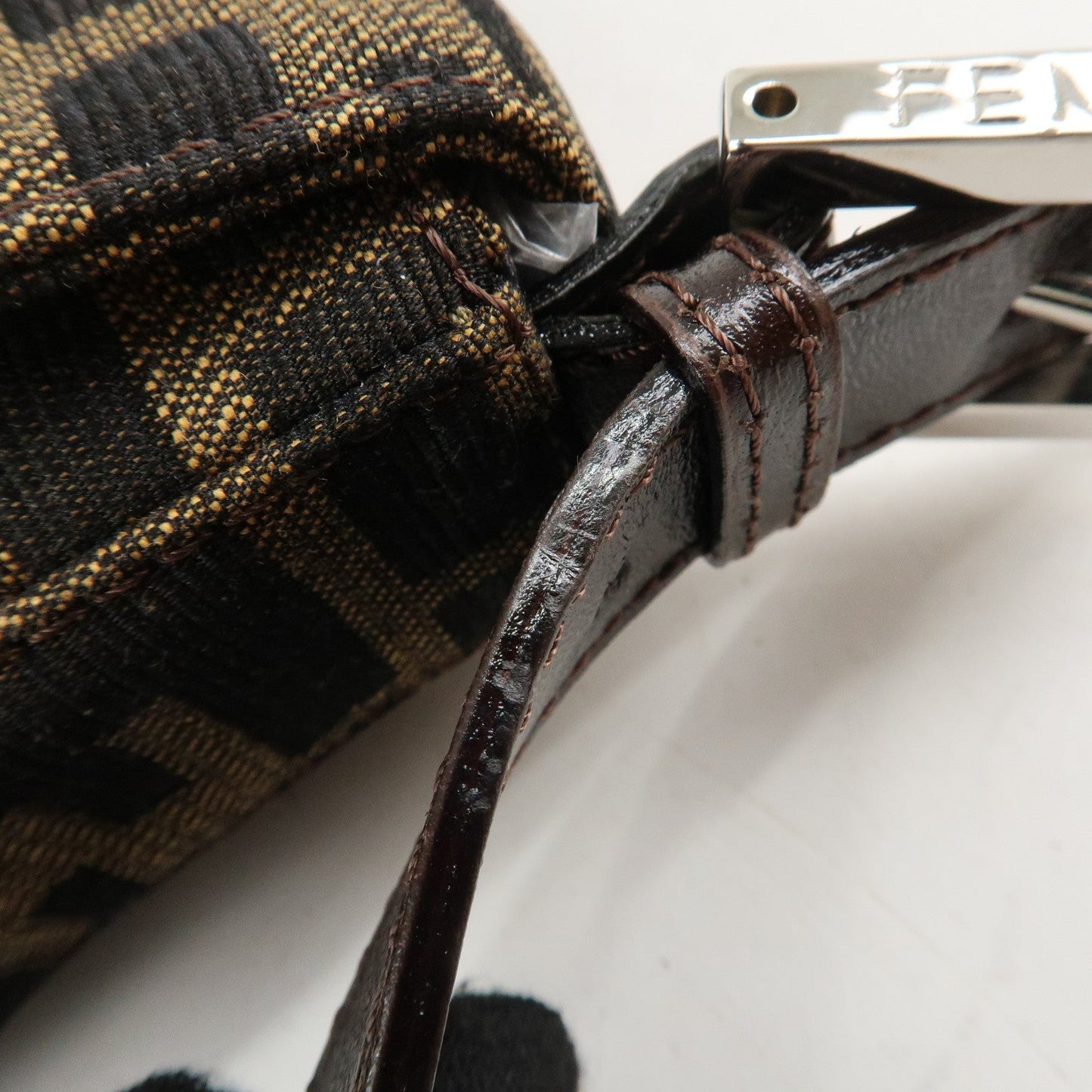 FENDI Mamma Baguette Zucca Canvas Leathr Shoulder Bag 214526424099