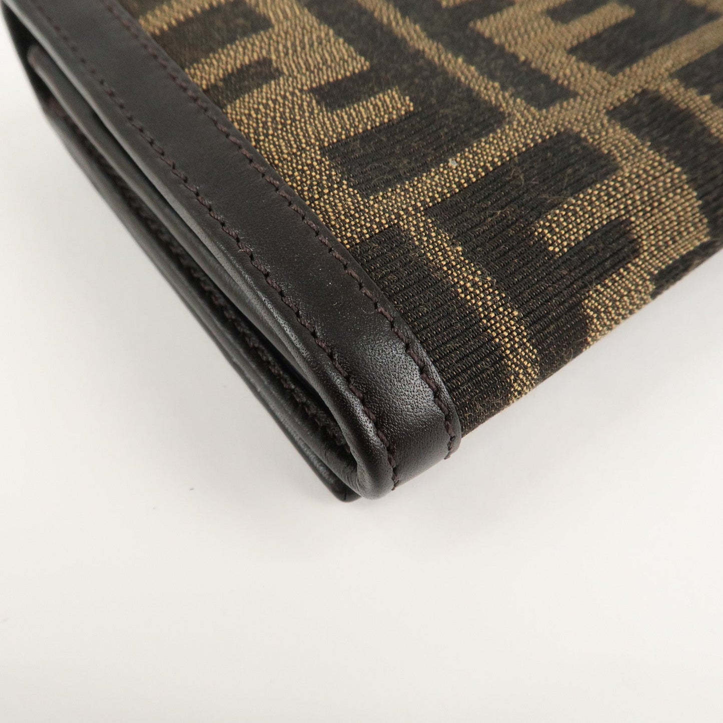 FENDI Zucca Canvas Leather Long Wallet Brown 8M0000