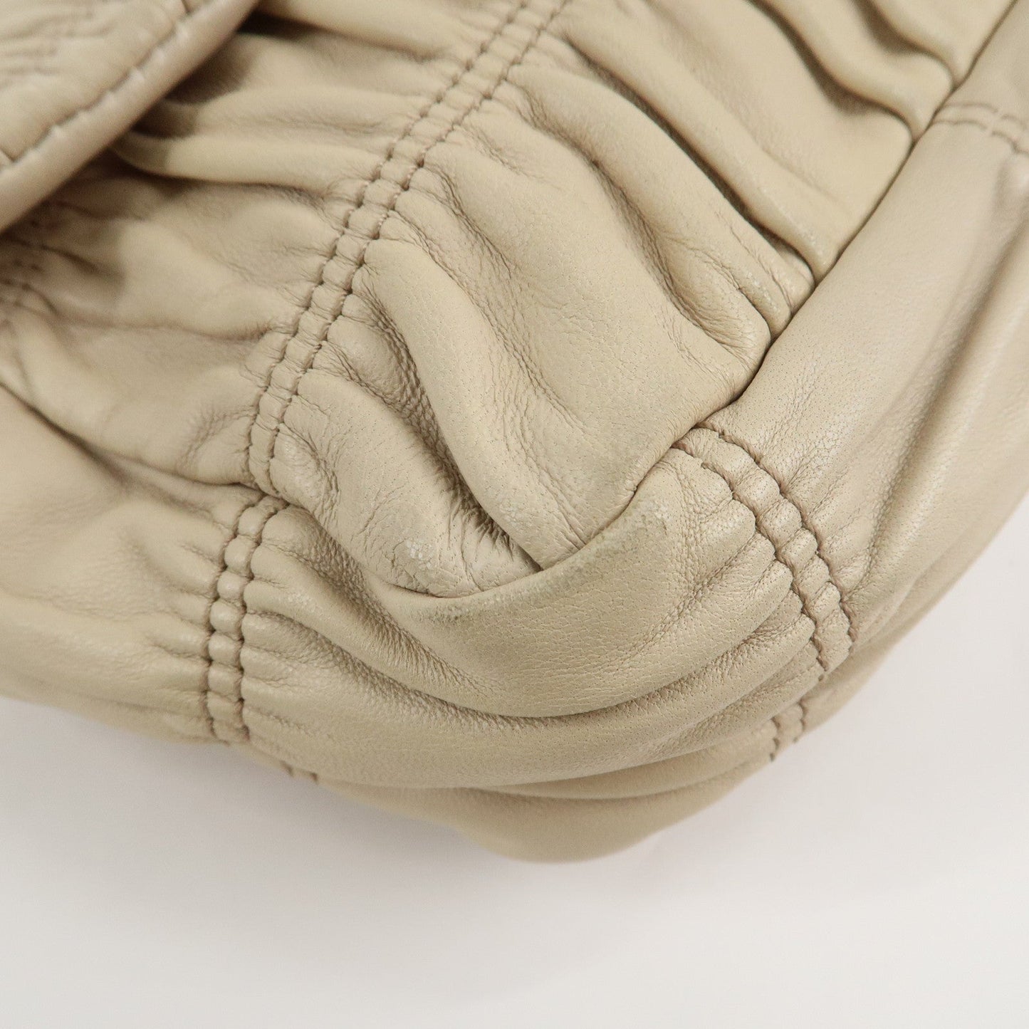 PRADA Leather Gathered Chain Shoulder Bag Ivory B4695C