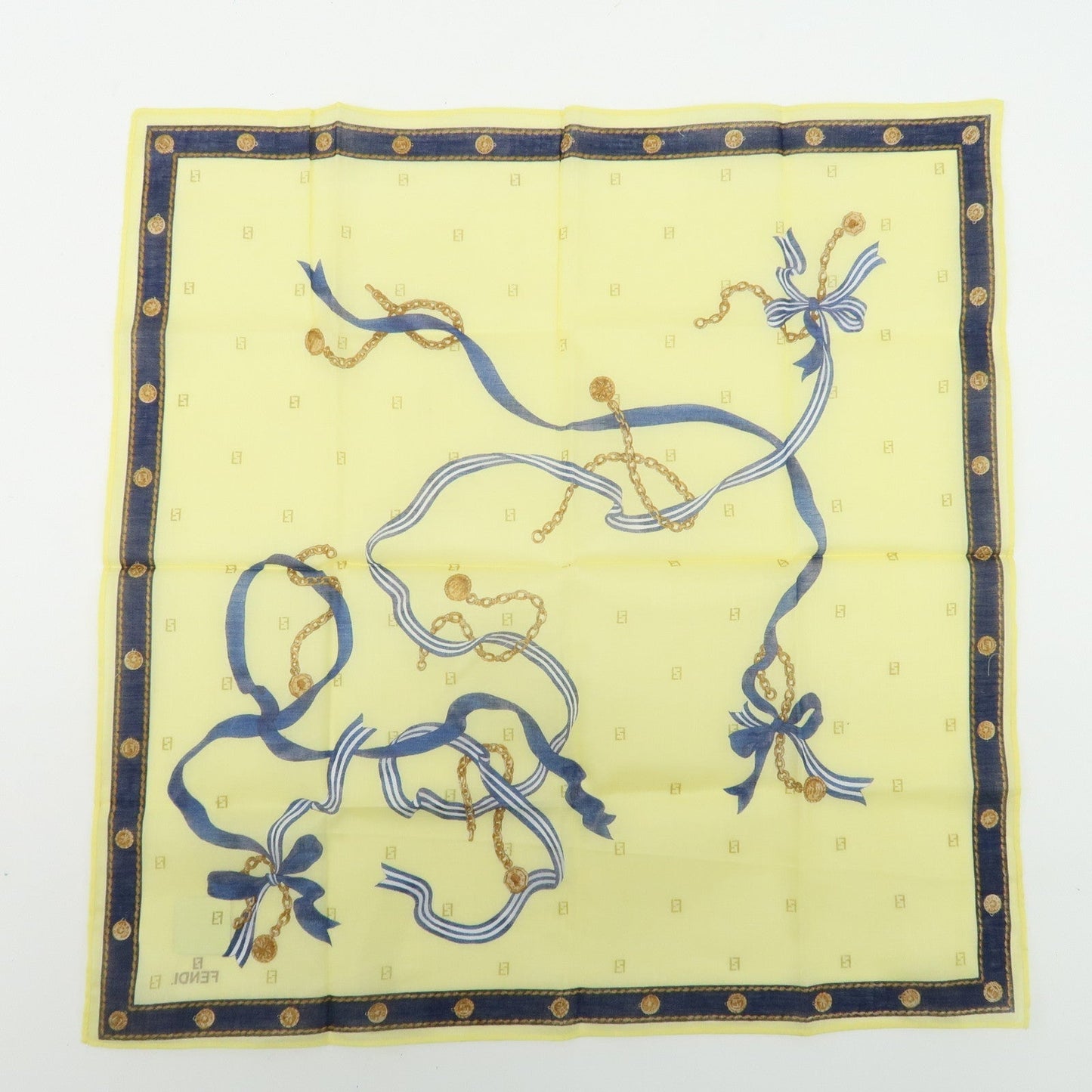 FENDI Set of 5 Cotton 100% Handkerchief Brown Beige Yellow White