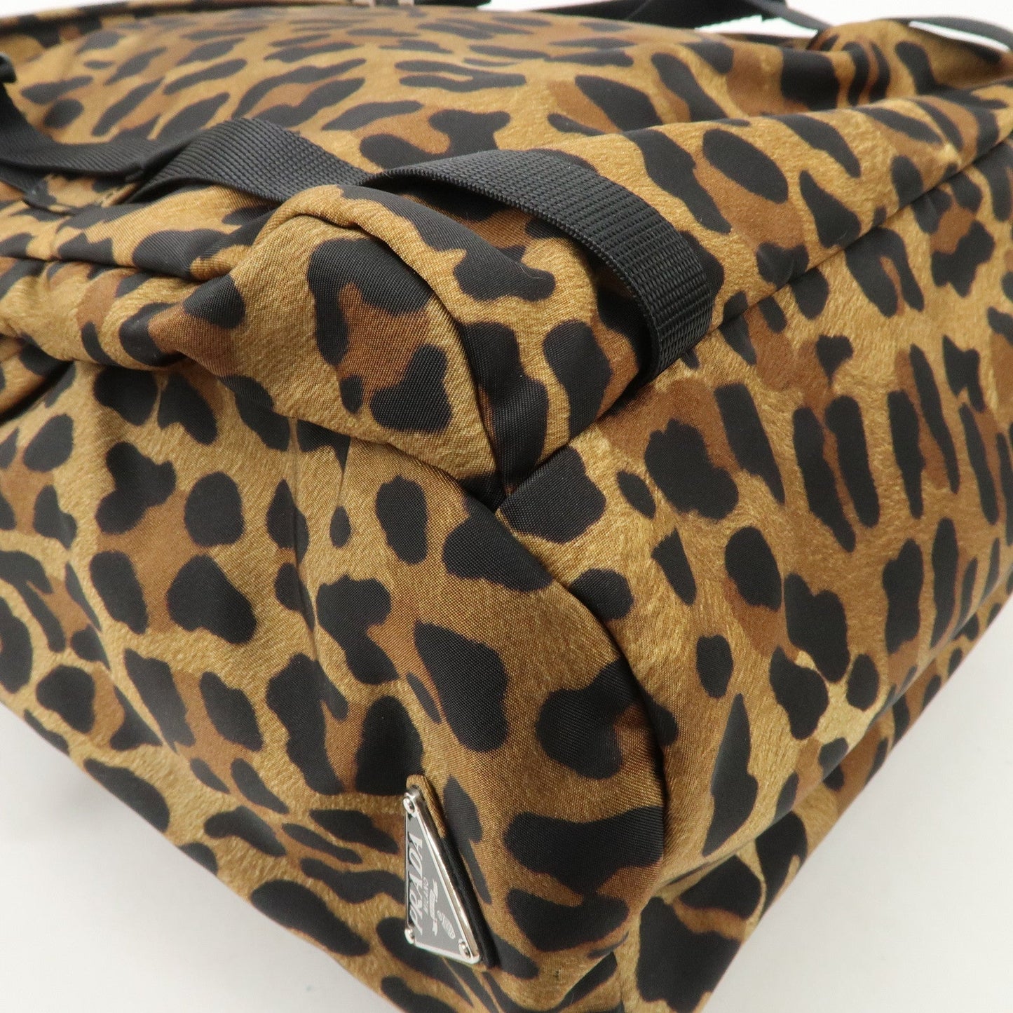 PRADA Nylon Leopard Print Back Pack Brown Black 2VZ062