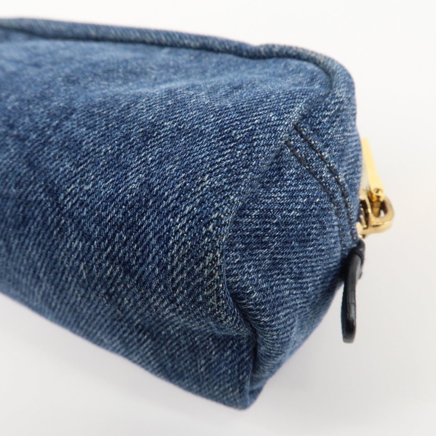 PRADA Logo Canvas Leather Pouch Cosmetic Pouch Blue 1NA175