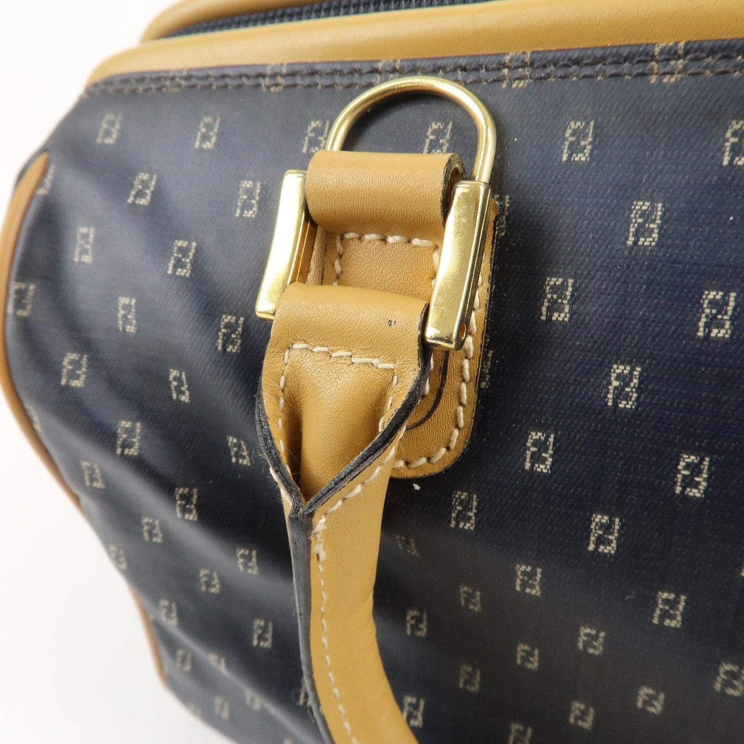FENDI PVC Leather 2Way Bag Hand Bag Navy Brown