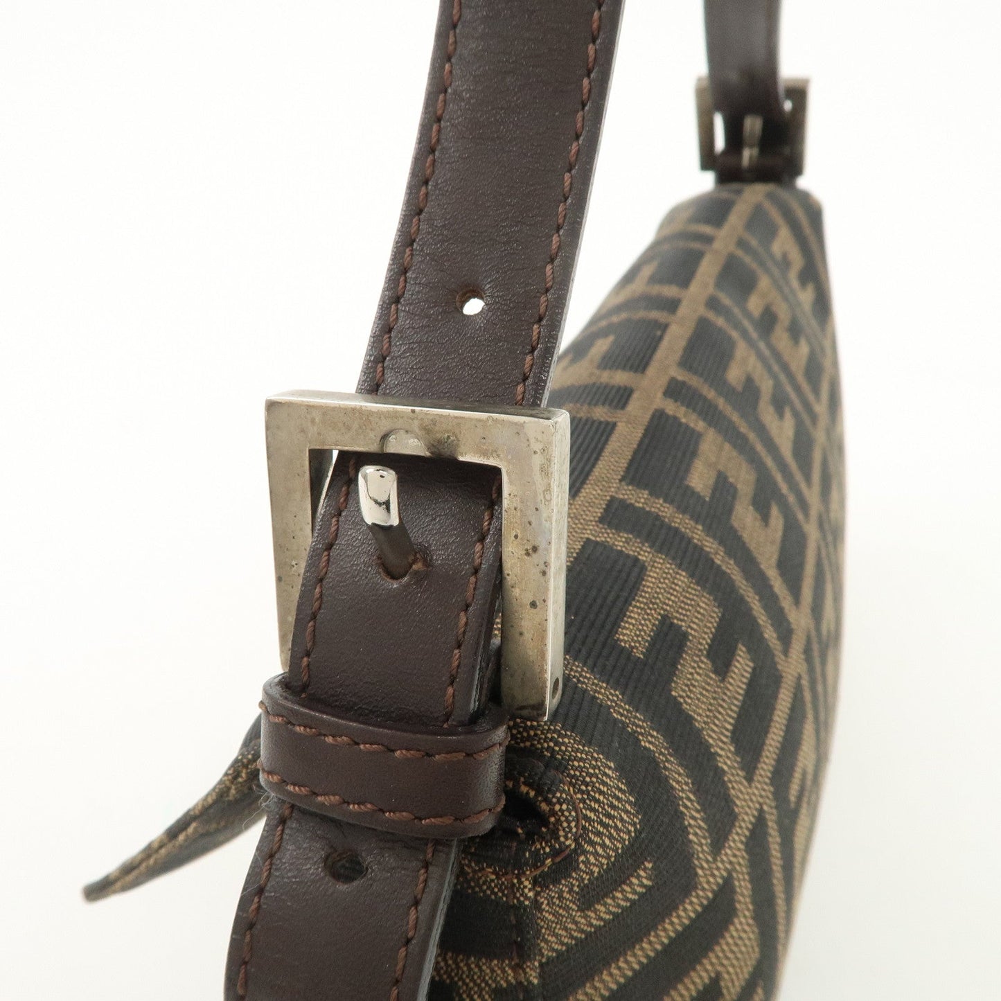 FENDI Zucca Mamma Baguette Canvas Shoulder Bag Brown Black 26424