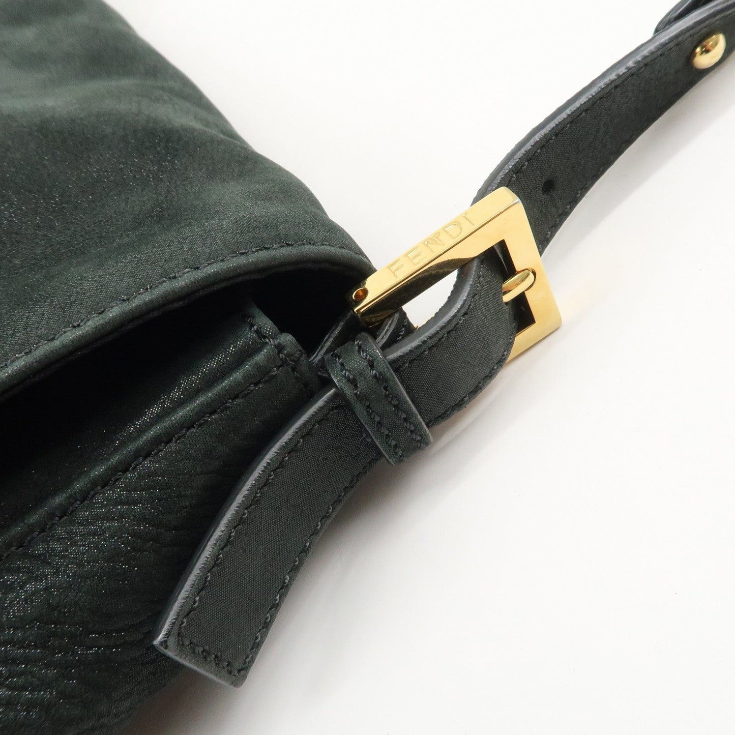 FENDI Mamma Baguette Leather Chain Shoulder Bag Gold Black 8BR638