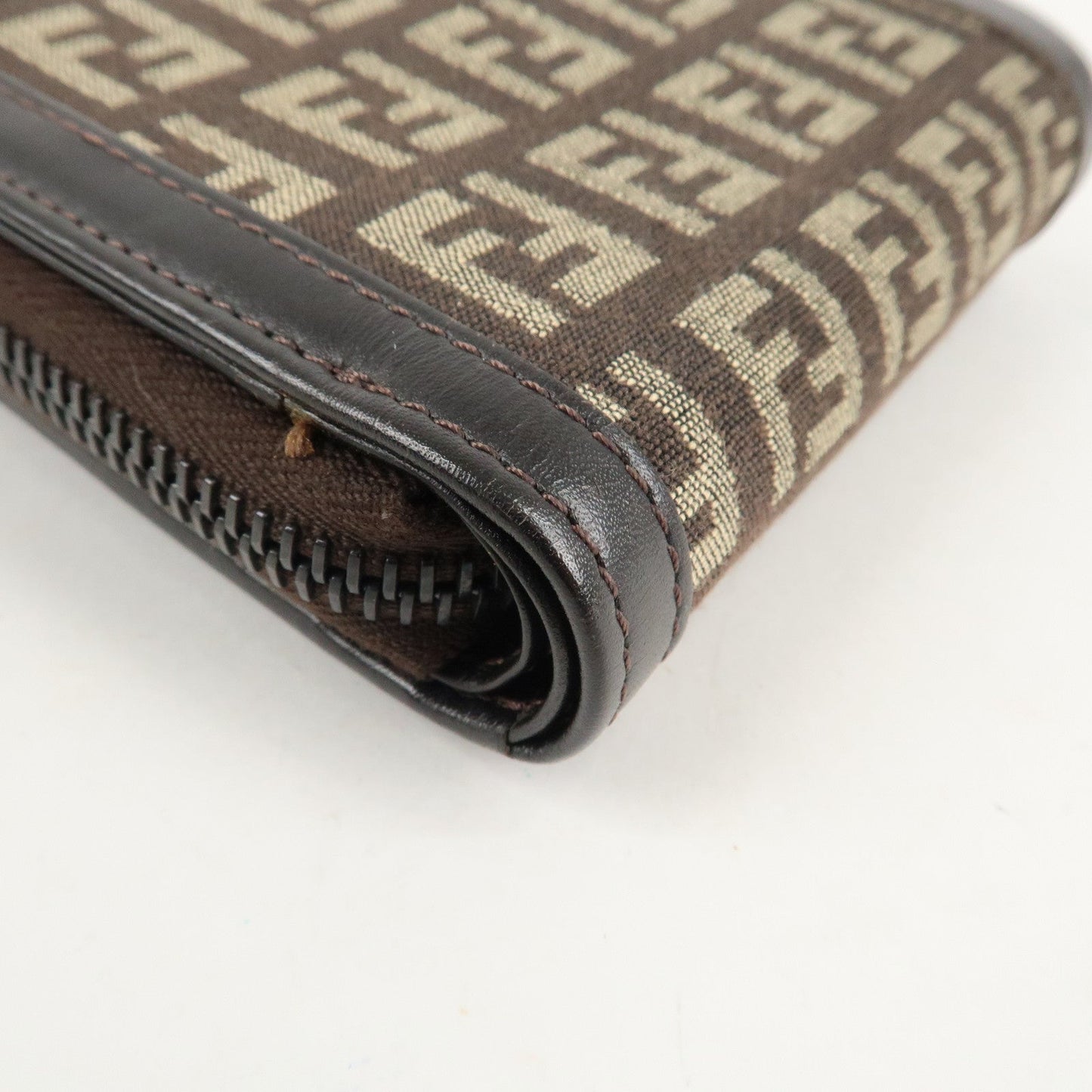 FENDI Zucchino Canvas Leather Zippy Around Bi-fold Wallet
