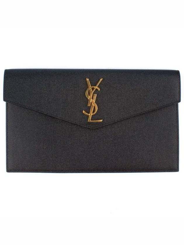 Luxury Saint Laurent Trending 2025 Uptown Grain de Poudre Embossed Leather Clutch Bag Black