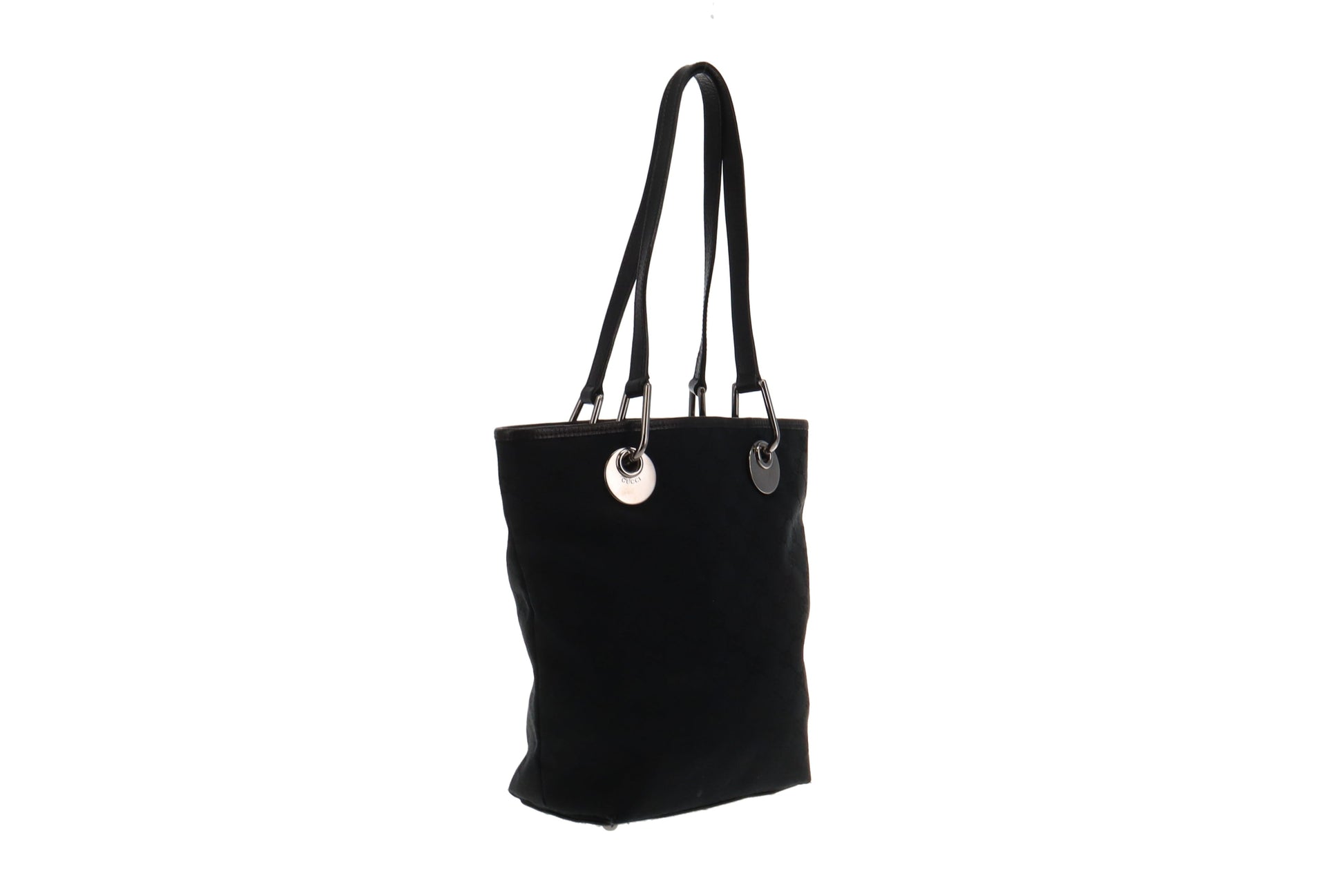 Gucci Black Leather Canvas Bucket Bag
