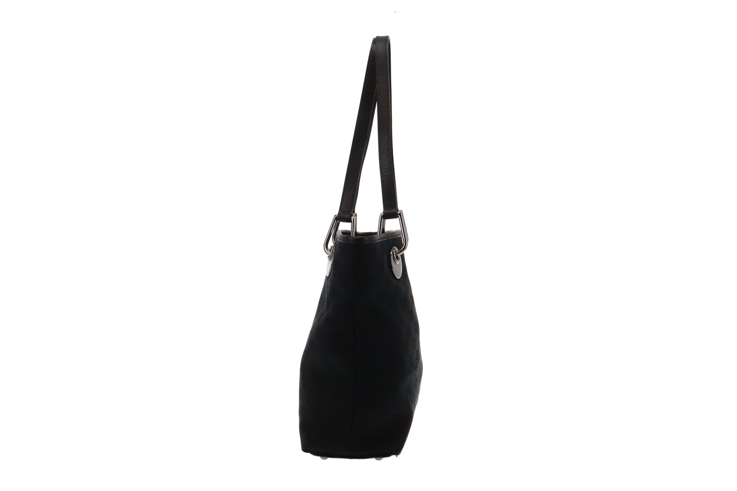 Gucci Black Leather Canvas Bucket Bag